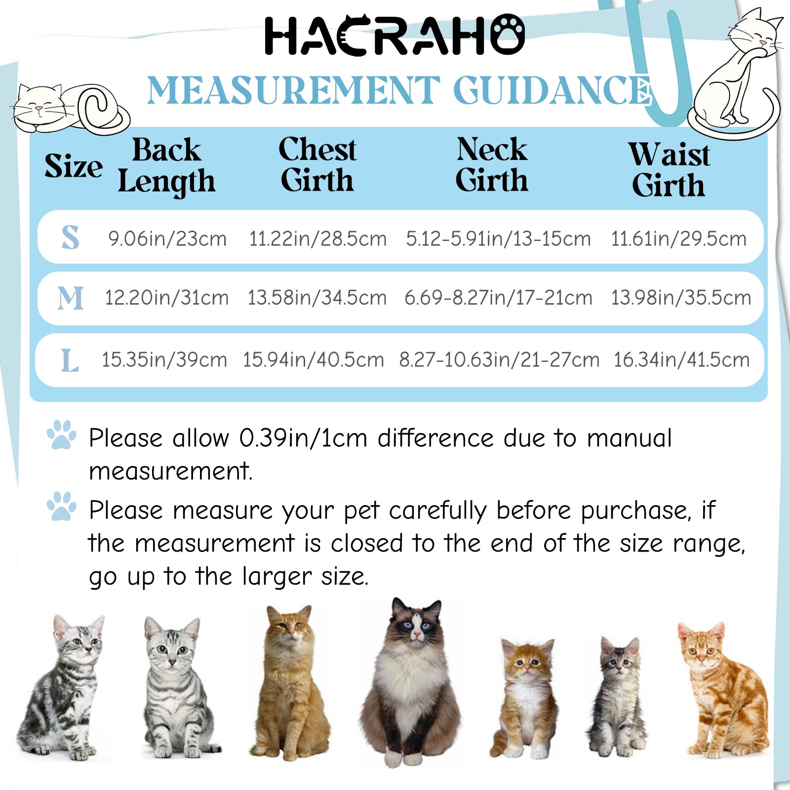 HACRAHO Cat Recovery Suit, 1 Piece Blue Soft Cat Surgery Recovery Protective Shirt E-Collar Alternative for Cats and Dogs, L