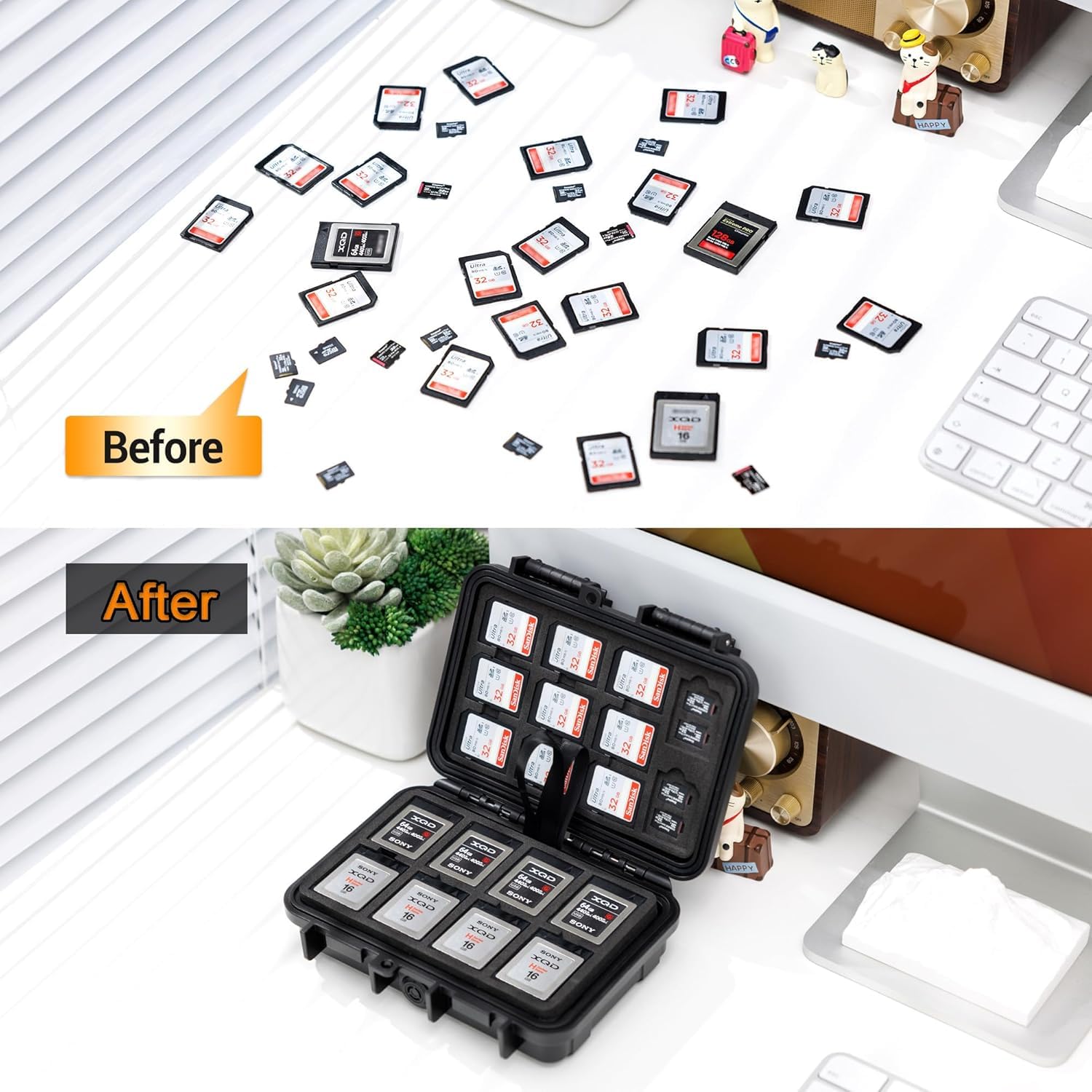 KIWIFOTOS Étui pour cartes mémoire SD et Micro SD, étanche à 114 emplacements pour cartes 22 SD, 76 MicroSD et 16 CFexpress Type-B avec mousse EVA pour protection des accessoires d'appareil photo