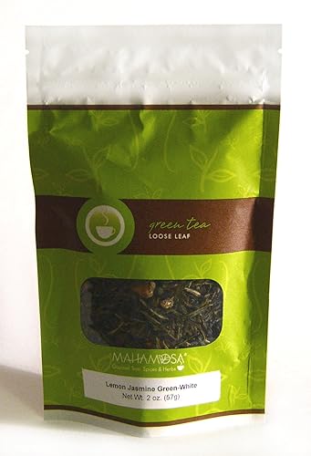 Mahamosa Lemon Jasmine Té verde-blanco de 2 onzas, té verde de hojas sueltas y mezcla de té blanco (con sencha, té ching de pulmón, té Yunnan, té