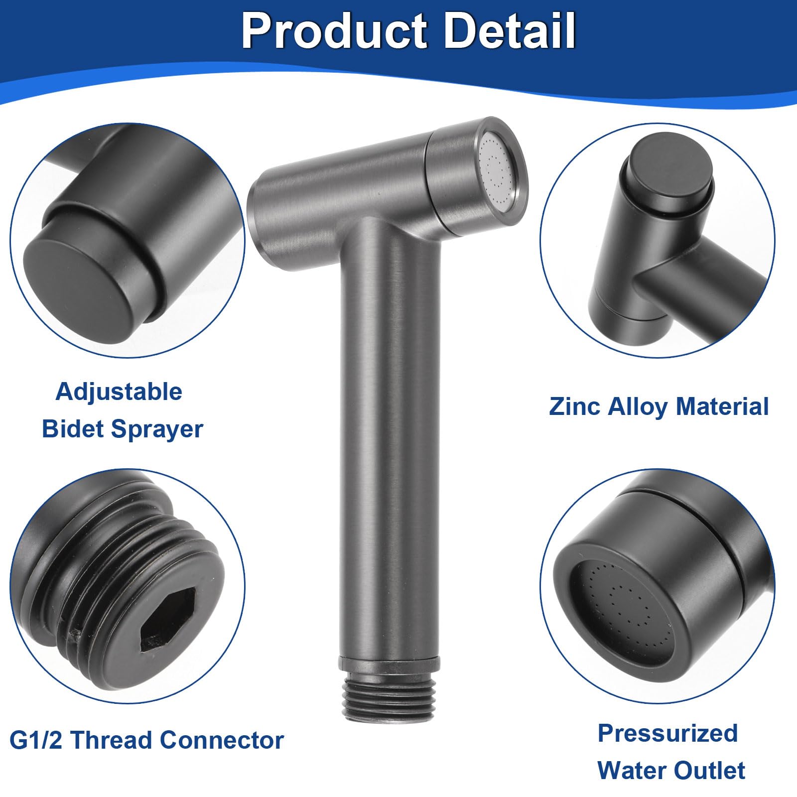uxcell Handheld Bidet Sprayer for Toilet Metal Bathroom Sprayer Kit Water Pressure Sprayer for Kitchen Bathroom Toilet Flushing — view 3