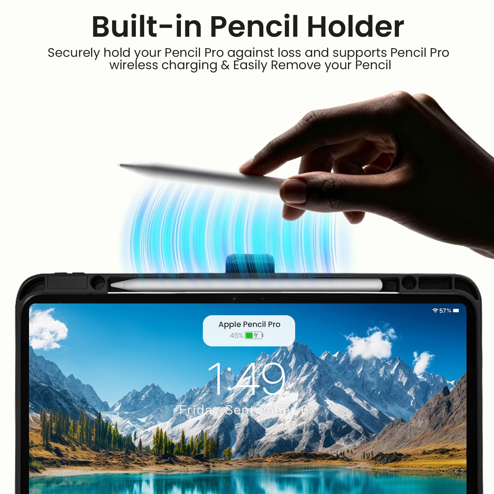 Custodia Cover per iPad Air 13 Pollici M4/M3/M2 (2026/2025/2024) con Portapenna & Cinghie & Tasca,Multi Angolo Supporto,Chiusura Magnetica,Pelle PU,Auto Sveglia/Sonno,Azzurro Chiaro