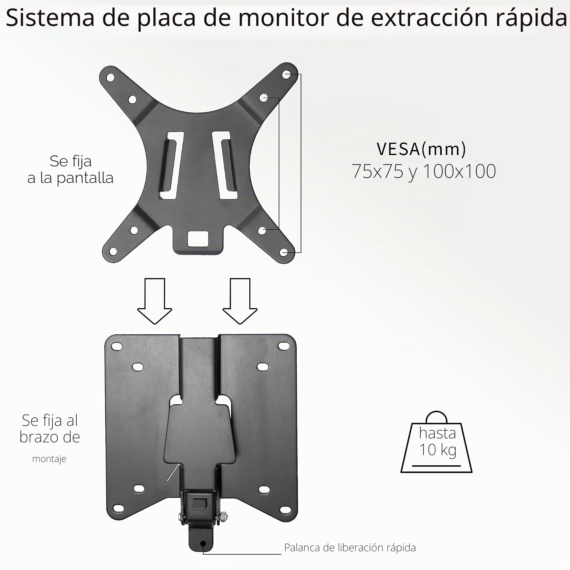 Vivo Adaptador VESA Mount Kit de Soporte de liberación rápida, fijación de Soporte y Montaje en Pared, Placa VESA extraíble para un fácil Montaje de Monitor LCD y Pantalla de TV, Stand-VAD2