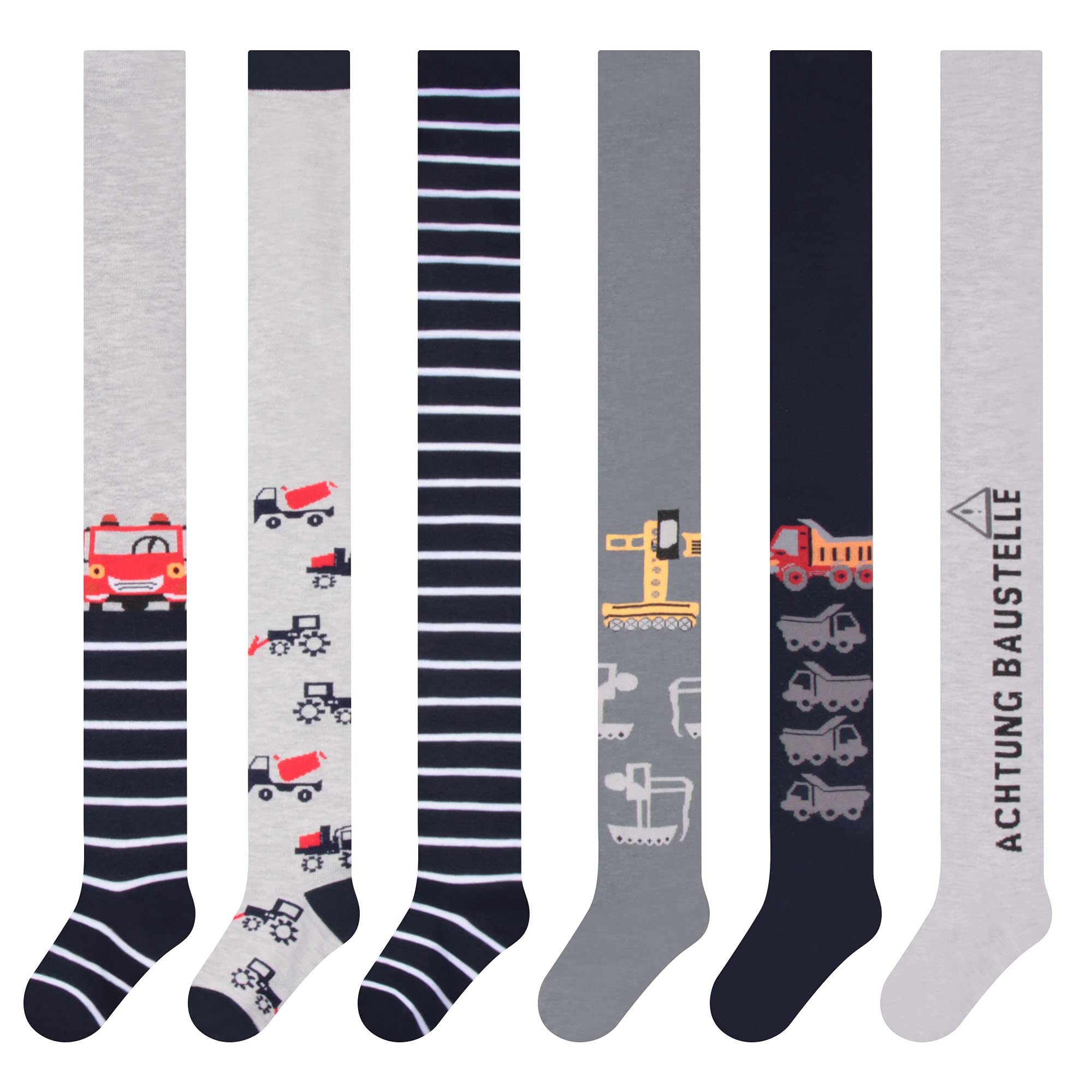 L&K-II 6er Collant per bambini ragazzi collant in maglia multicolore con righe e motivi dinosauri 2734