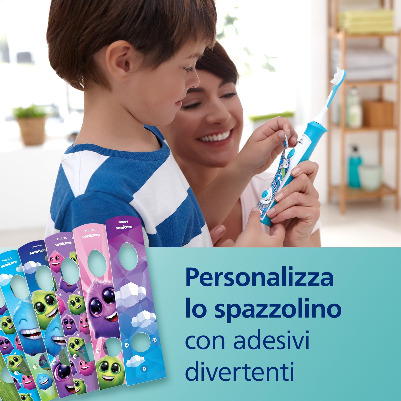 Philips Sonicare For Kids HX6322/04 Spazzolino Elettrico Sonico per Bambini, Connesso all'App, Blu
