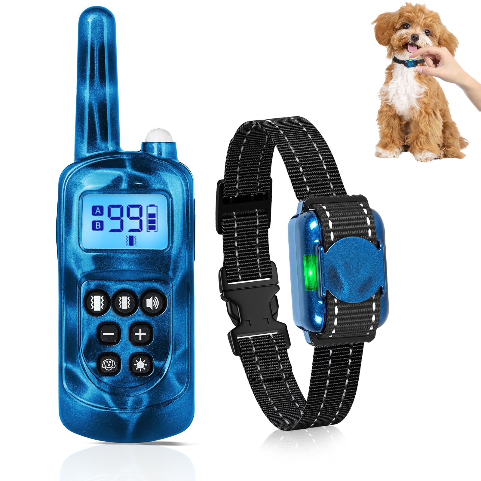 Anti Dog Barking Collars for Dogs-2000FT Dog Training Bark Collar for Small Medium Large Dogs(5-60 lbs) with Vibration&Sound&Safety Lock, Stop Dog Barking Rechargeable&Waterproof Humane (Blue)