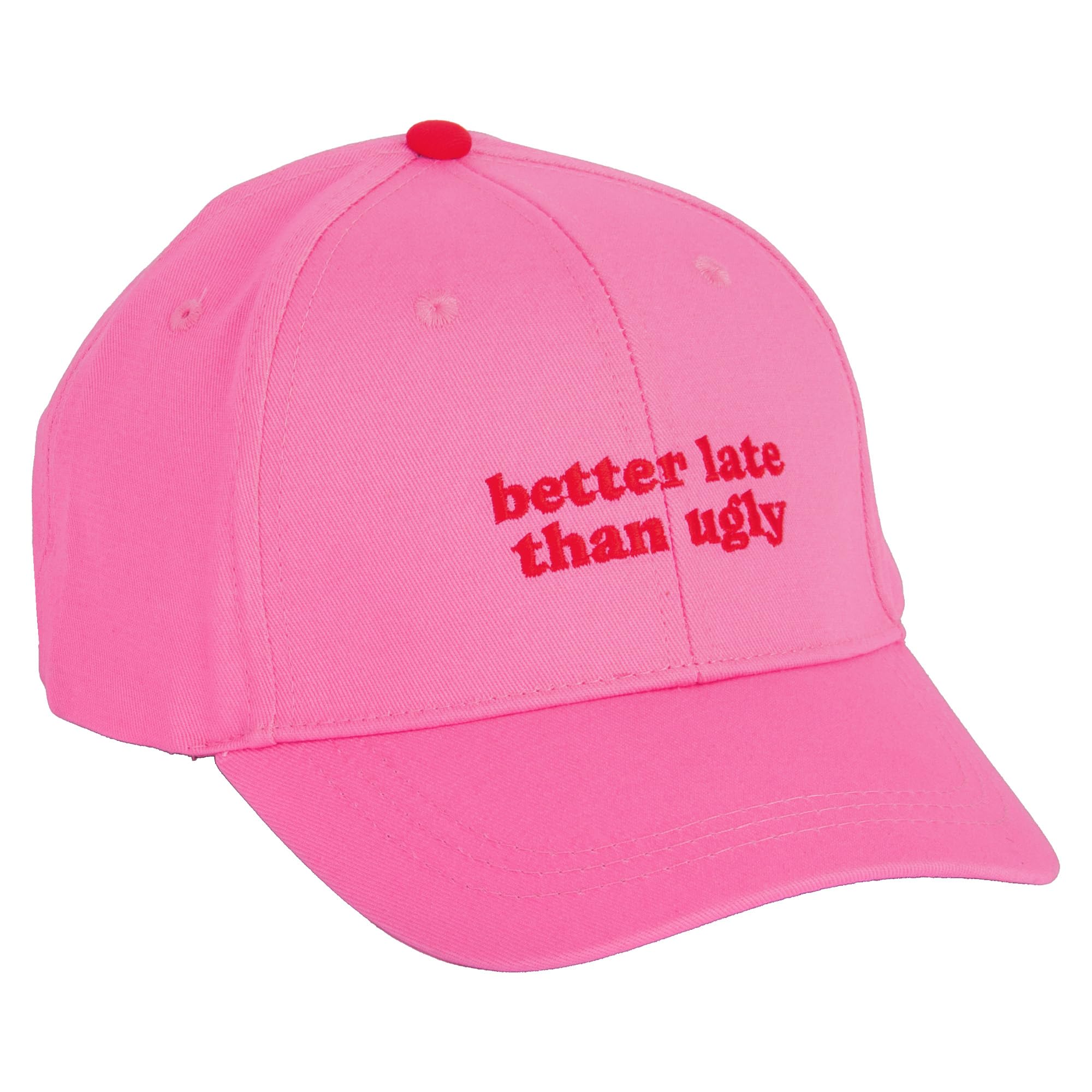 Fisura Unisex Better Late, Pink - Baseball Cap “Better Late Than Ugly” – Pink Adjustable Baseball Hat With Embroidered Text, Funny Summer Cap For Women & Men, Casual Streetwear Hat, One Size