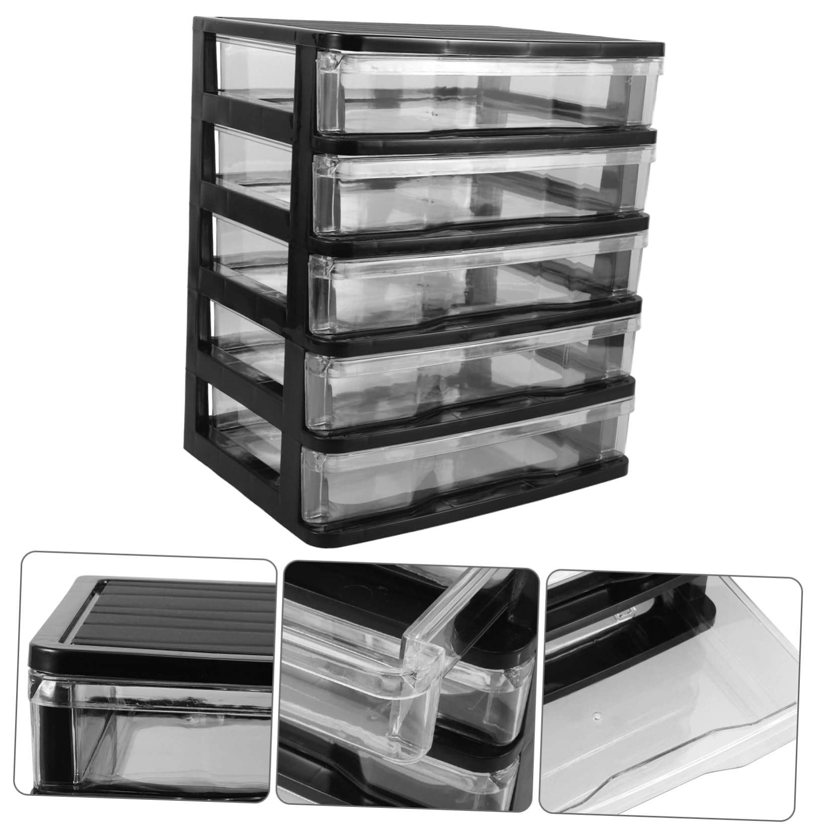 PLAFOPE Organizer Cassetti Trasparenti, Cassettiera da Scrivania in Plastica Nera, Multi-livello, per Cosmetici e Bagno, Salvaspazio