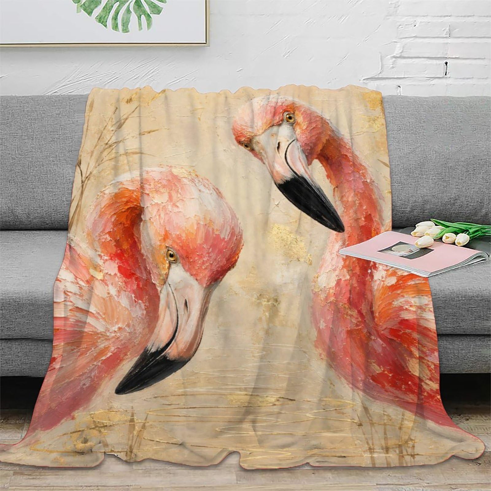 W7C8U2X3 Pink Flamingos Throw Blanket, Flannel, Bed, Modern Artistic Style