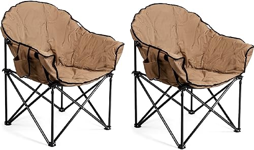 Safstar - Paquete de 2 sillas de campamento de gran tamaño, silla acolchada con platillo redondo de luna con soporte para tazas y bolsa de