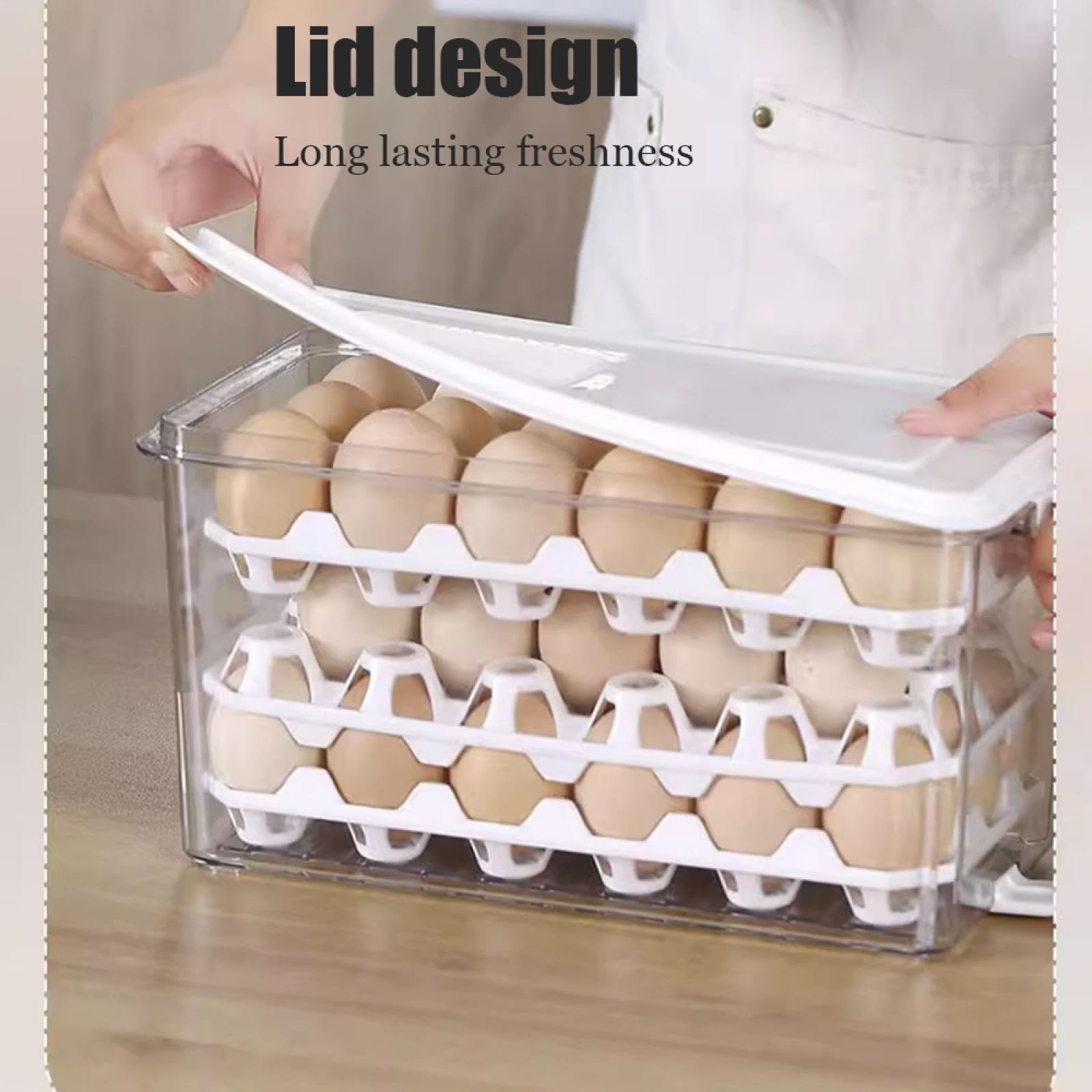 Caja de Almacenamiento de Huevos de Tres Capas,Soporte para Huevos para refrigerador,Almacenamiento de Huevos para encimera,Organizador de Huevos,Dispensador de Huevos para refrigerador