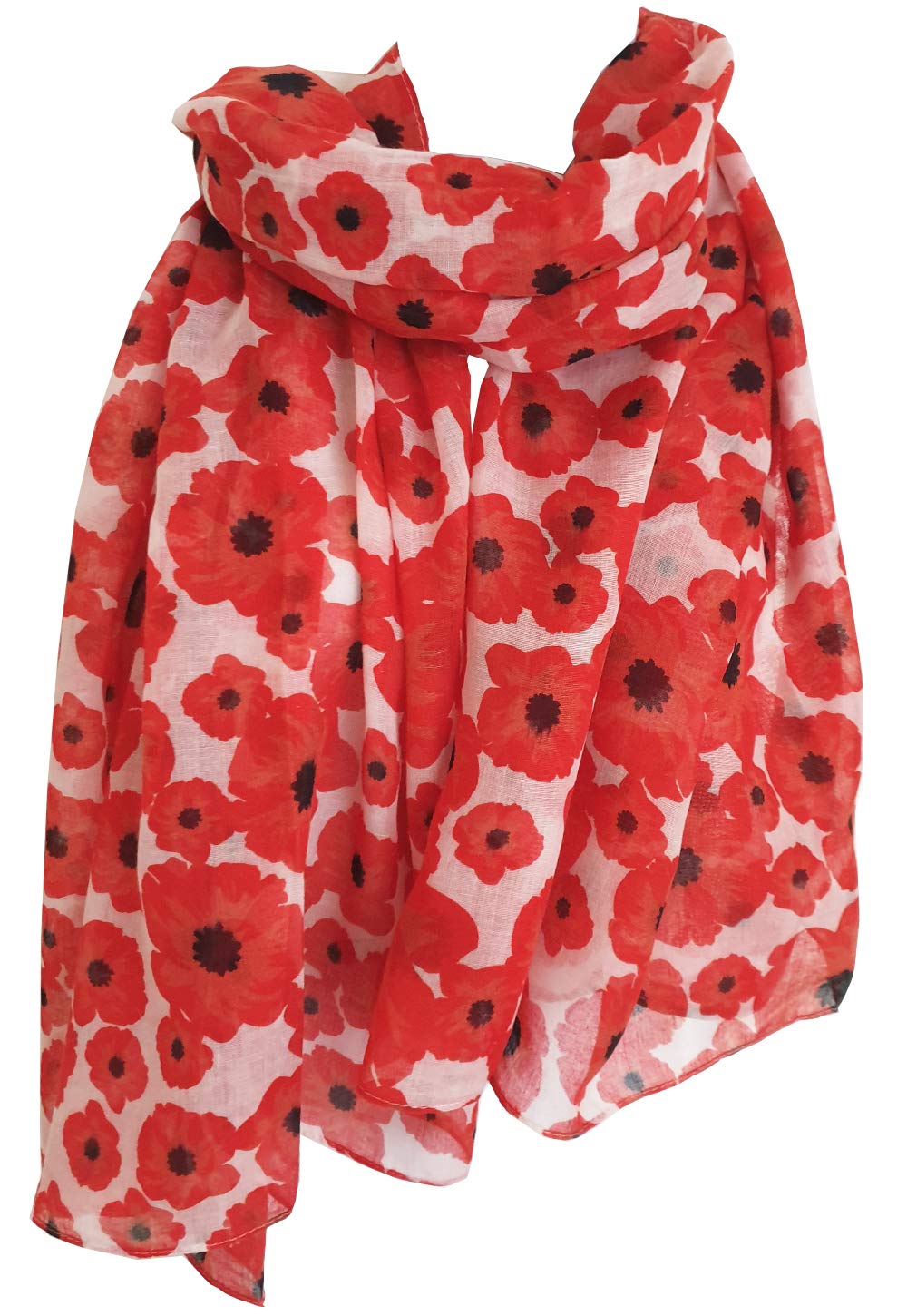 GlamLondon Poppy Scarf Red Poppies Printed Large Soft Flower Floral Ladies Womens Wrap (Red-White)