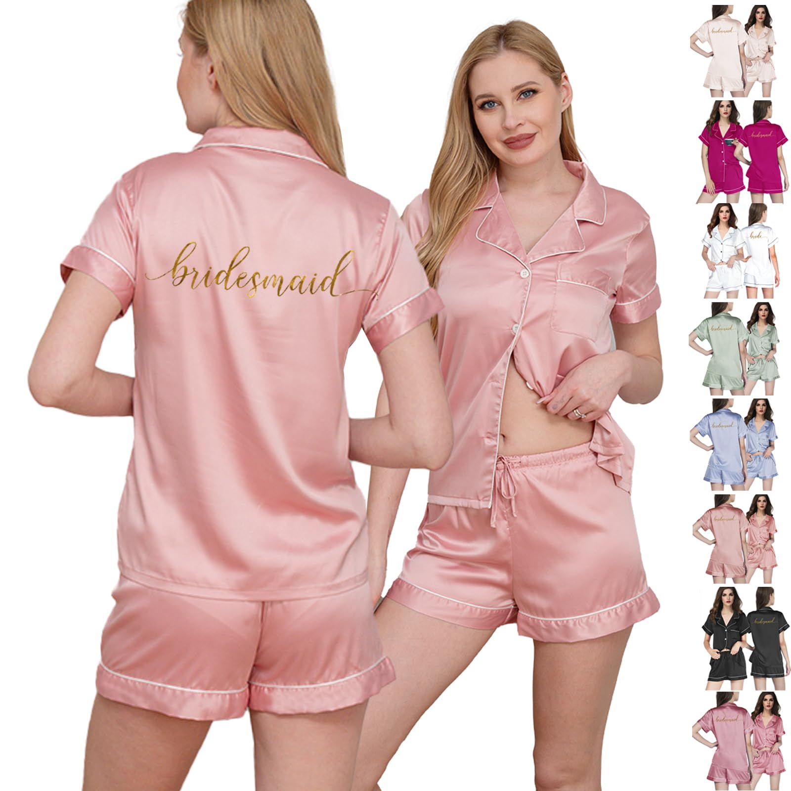 WJing Yi Jia Womens Floral Bridesmaid Pajamas 2Pcs Bride Silk Pajama Set For Bridal Party Gifts Soft Satin Pj Sets Silky Pjs