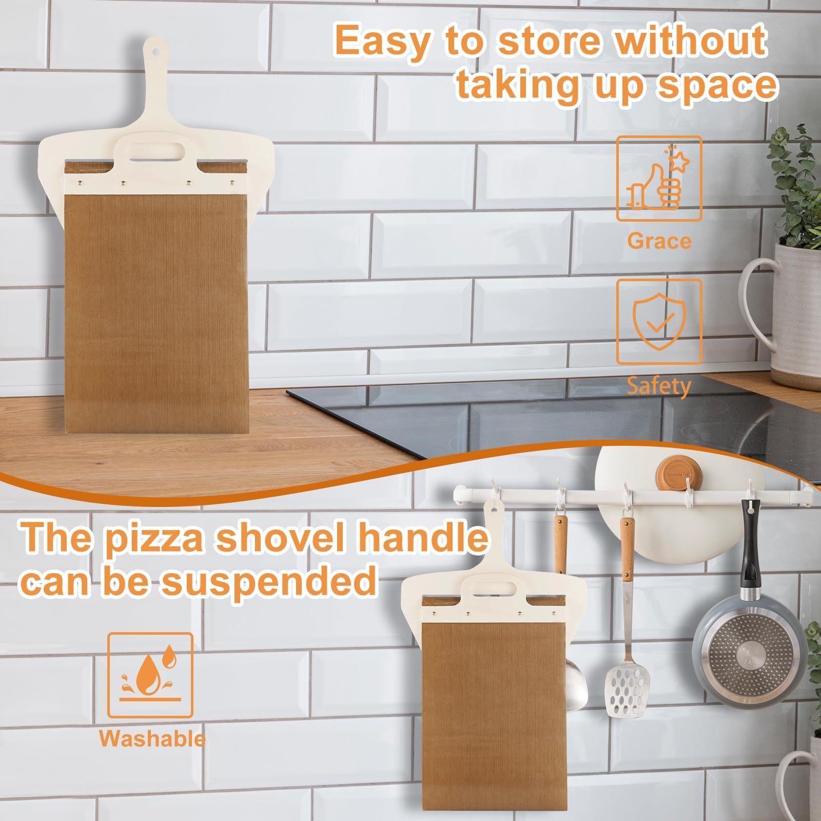 Pala Scorrevole per Pizza,Pgtc Perfetta per trasferire pizze,Pelapatate Scorrevoli con manico,pala per pizza,utensile da cucina per pizza, pala per pizza arrotolabile