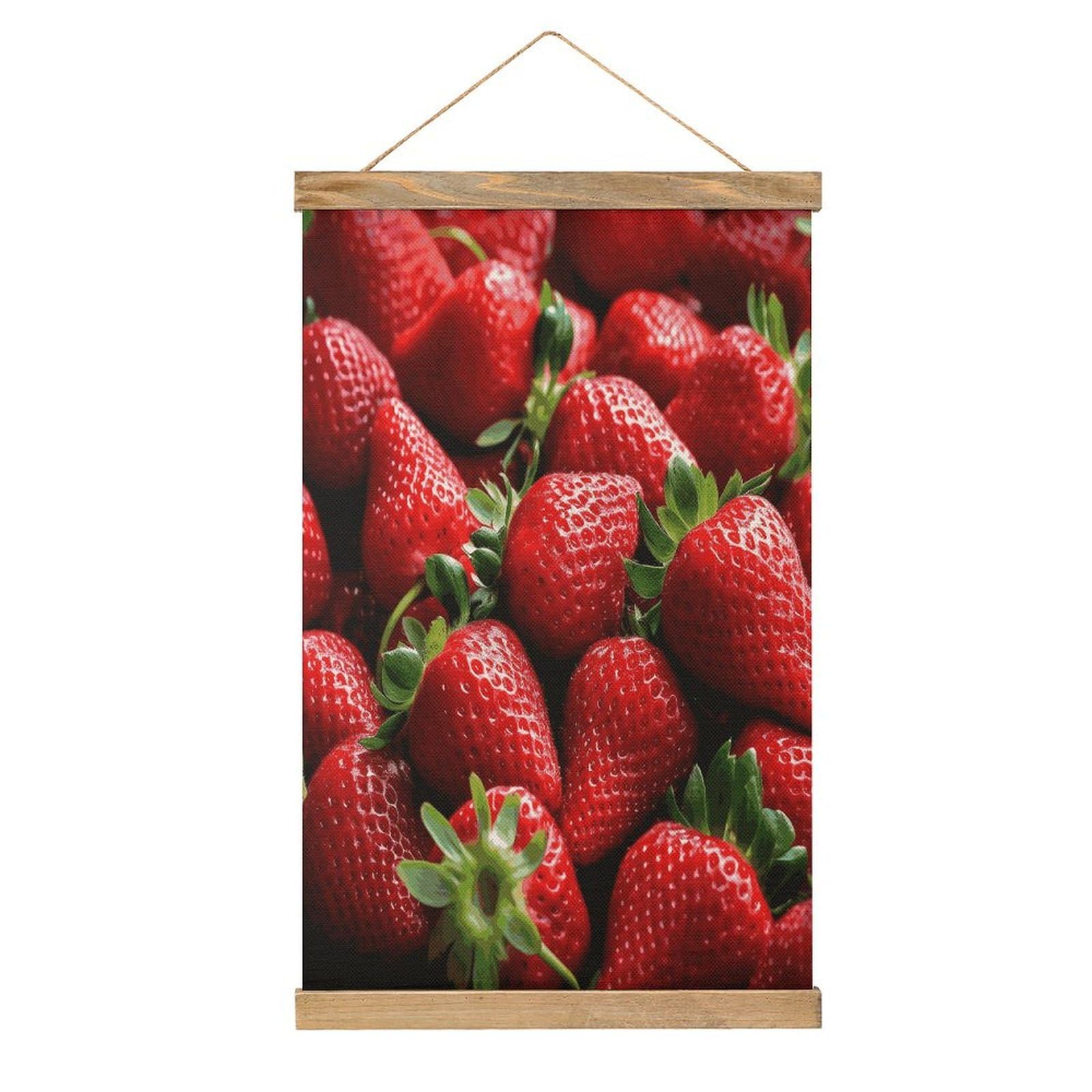FekiLoot Fresh Strawberries Wall Art Poster Hanger Frame Linen Wall Art Decor Vintage Hanging Poster Hanging Wall Decor Rustic Retro Wall Art Print for Living Room Decor 20.4 X 13.1Inches