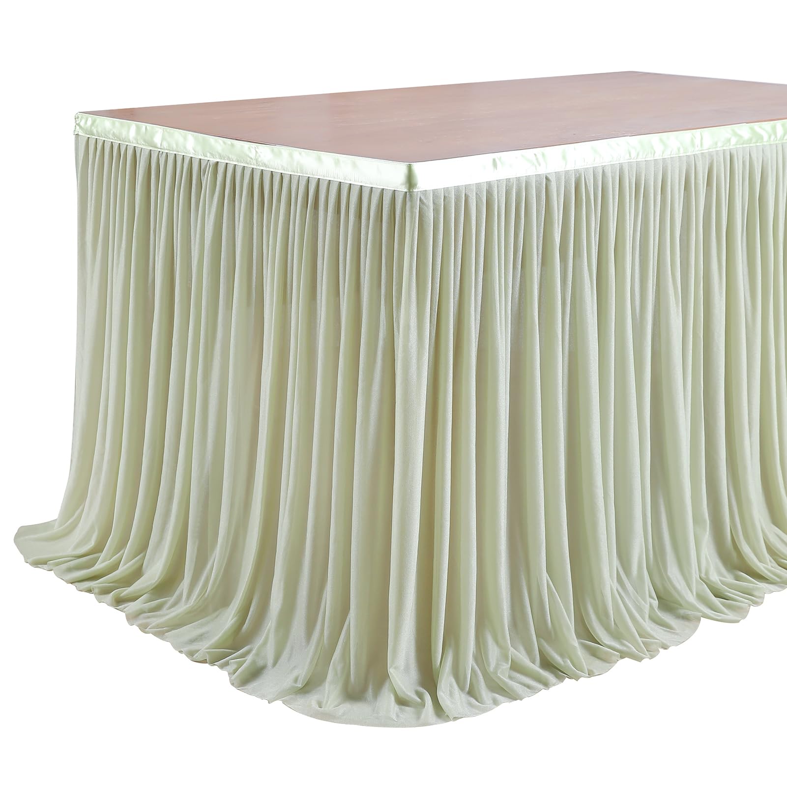 6FT Dusty Green Polyester Table Skirt Recycle Use Sheer Tablecloth for Wedding Reception, Birthday Party, Cake Table Decoration