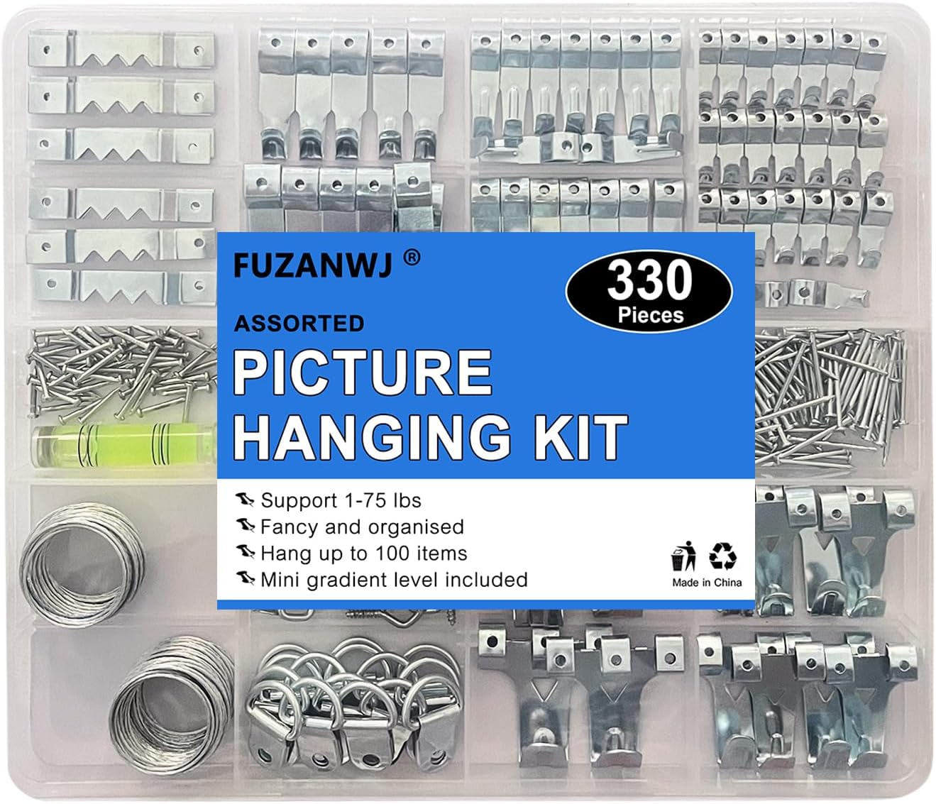 TOYIEW Picture Hanging Kit, 315pcs Hanging Hardware with Hooks, Wire