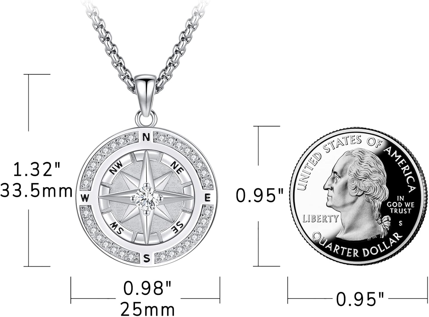 Eusense Sterling Silver Compass Necklace - Pendant Jewelry for Women & Men - Gifts for Him & Her - Image 5