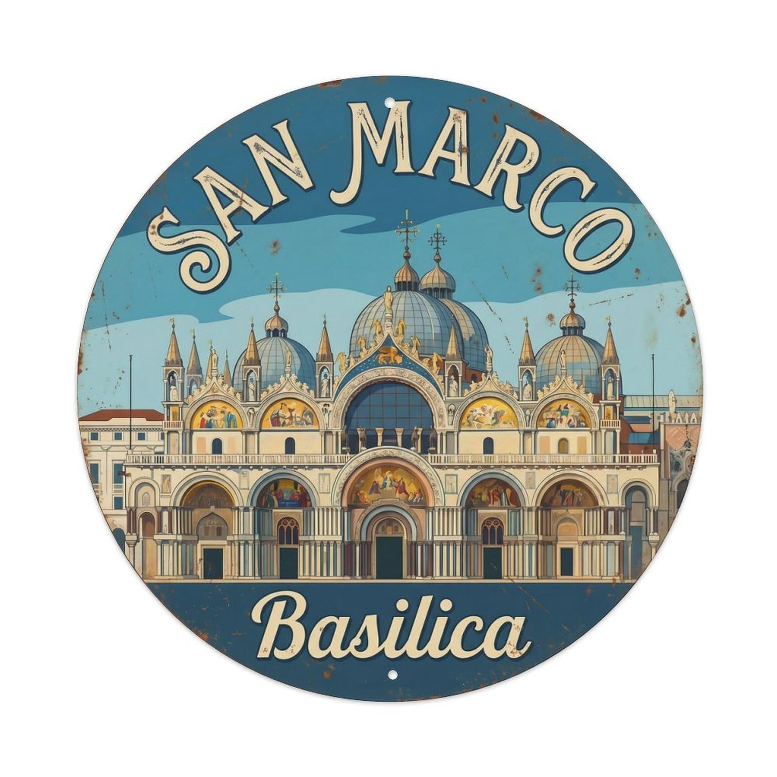 Vintage Travel San Marco Venetian Metal Tin Sign Plaque