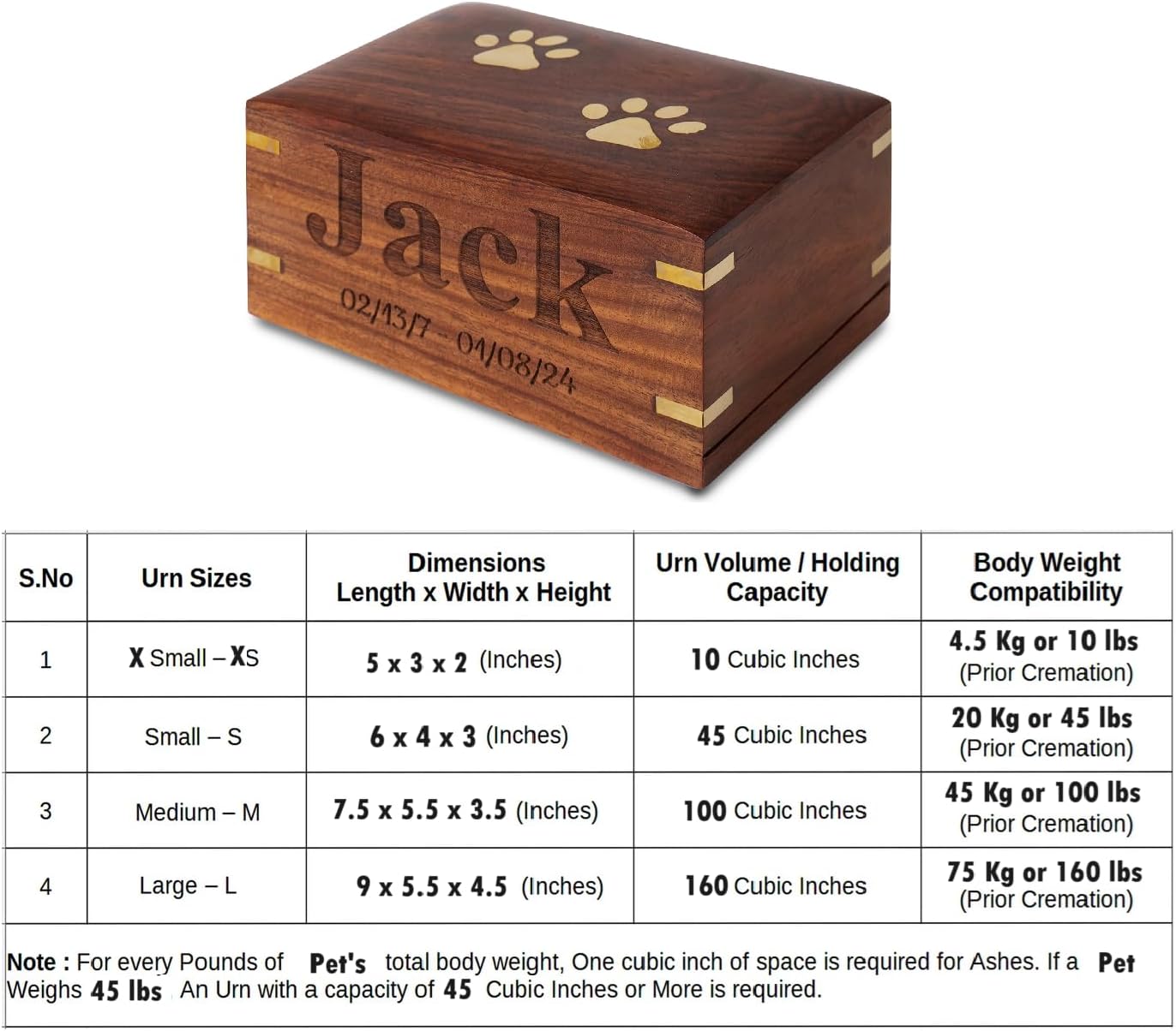 Personalized Rosewood Pet Urn for Dog Ashes - Wooden Memorial Cremation Urn Box for Cats - Decorative Keepsake Funeral Urns for Pet Ashes - Fits Pets from 10 lbs to 160 lbs (S to XL) - Sympathy Gift