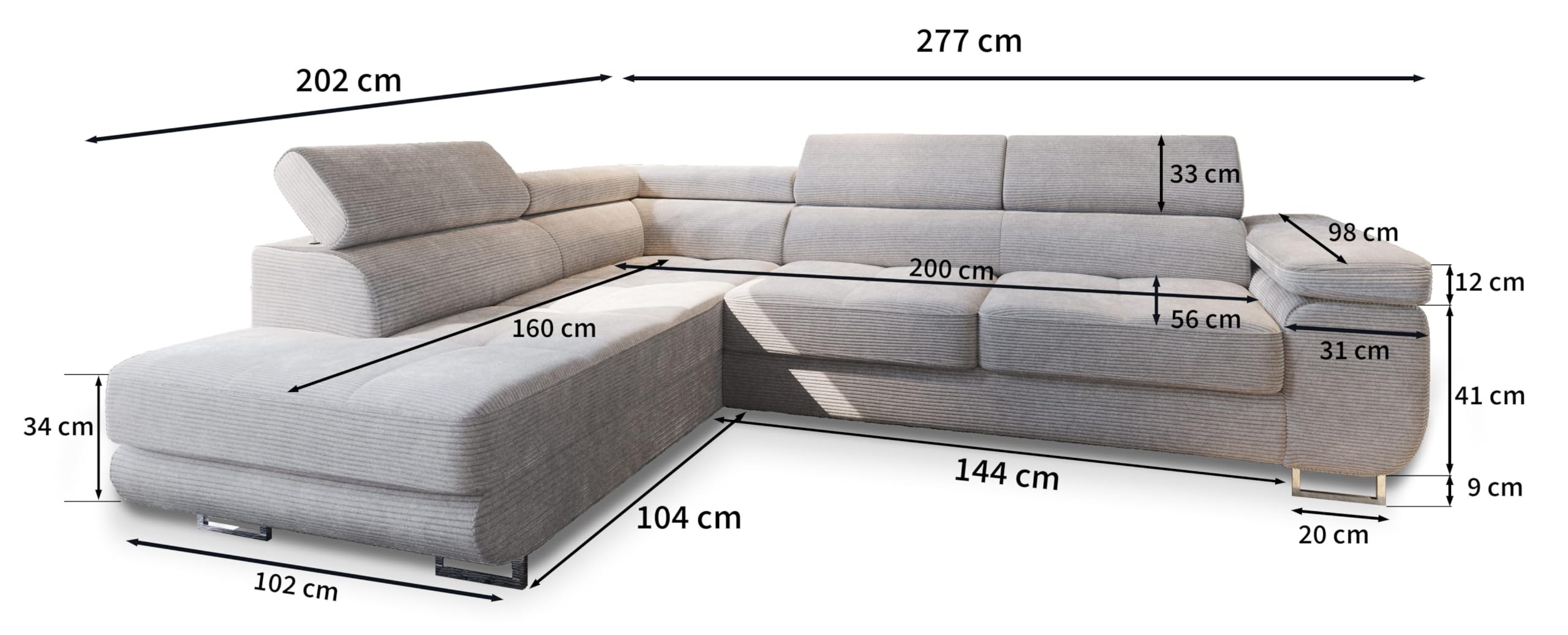 Masseno Canapé d'angle APIRO L-S avec Fonction Couchage Forme en L, Moderne, avec Coffre de Rangement, Ensemble canapé de Salon - Beige