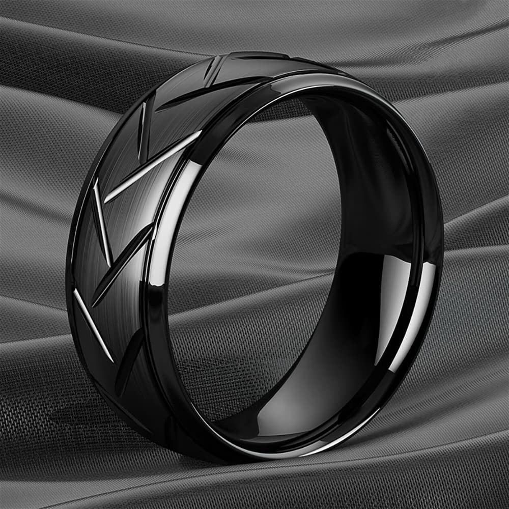 ZENSE - Anello nero lucido da uomo con scanalature ZR0177