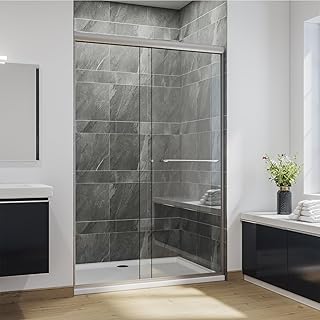 SUNNY SHOWER Bypass Sliding Shower Door Semi-Frameless Shower Enclosure ...