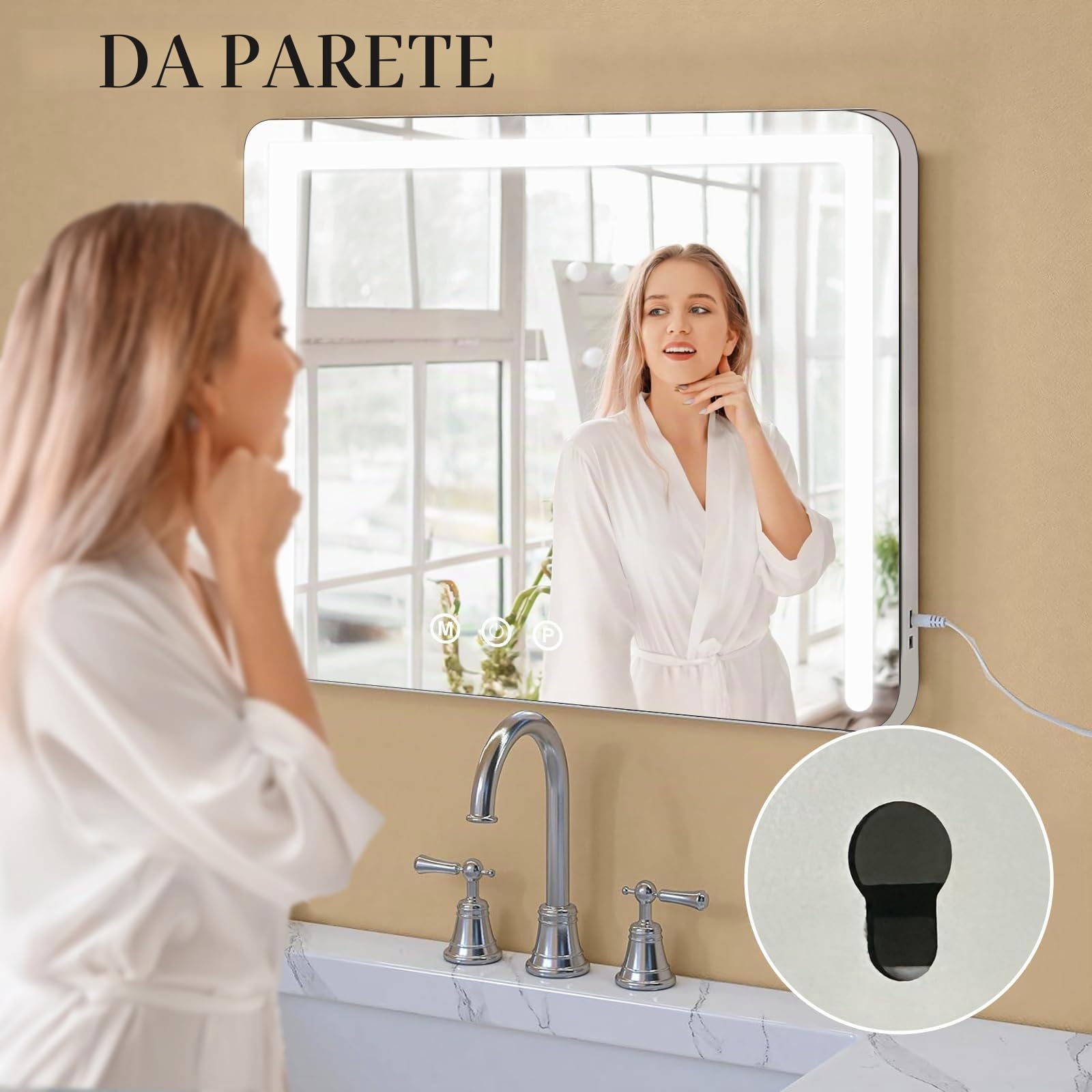 Specchio Trucco con Luci, 80x60cm Hollywood Specchio Trucco con Luce LED, Specchio da Tavolo con Controllo Tattile e 3 Modalità di Illuminazione - Vanity Mirror Make Up