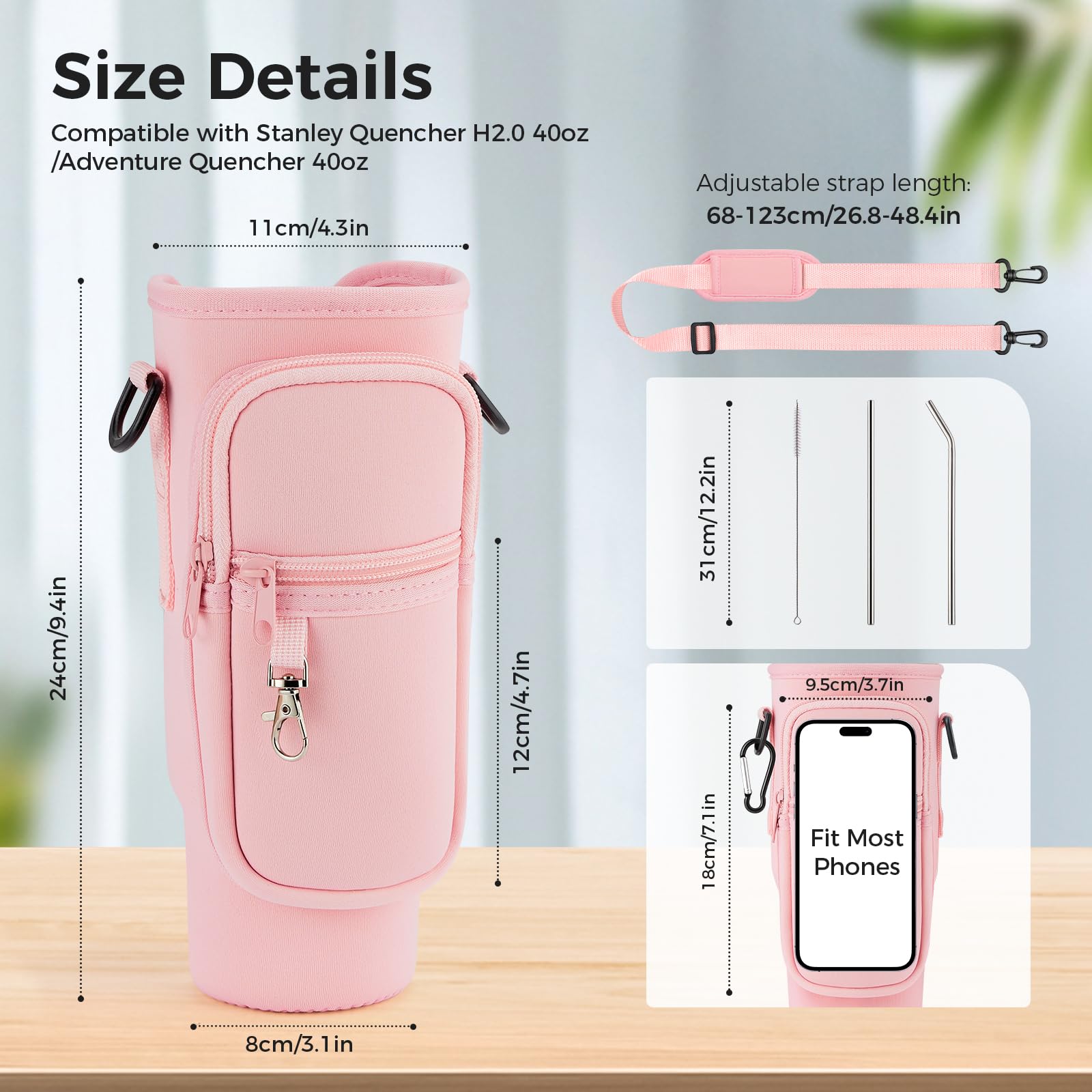 Sac Pour Bouteille Stanley 40 Oz JAMSSOW – Néoprène, Bandoulière Réglable, Poche Pour Téléphone, Blanc Crème