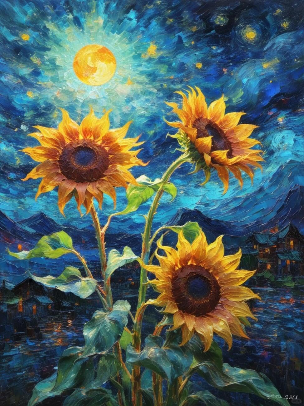 Henypt Cross Stitch Kit Fantasy Sunflower Flowers DIY Needlepoint Set for Adults Beginners with Accessories Handmade DIY/Gifts 14CT 40x50cm