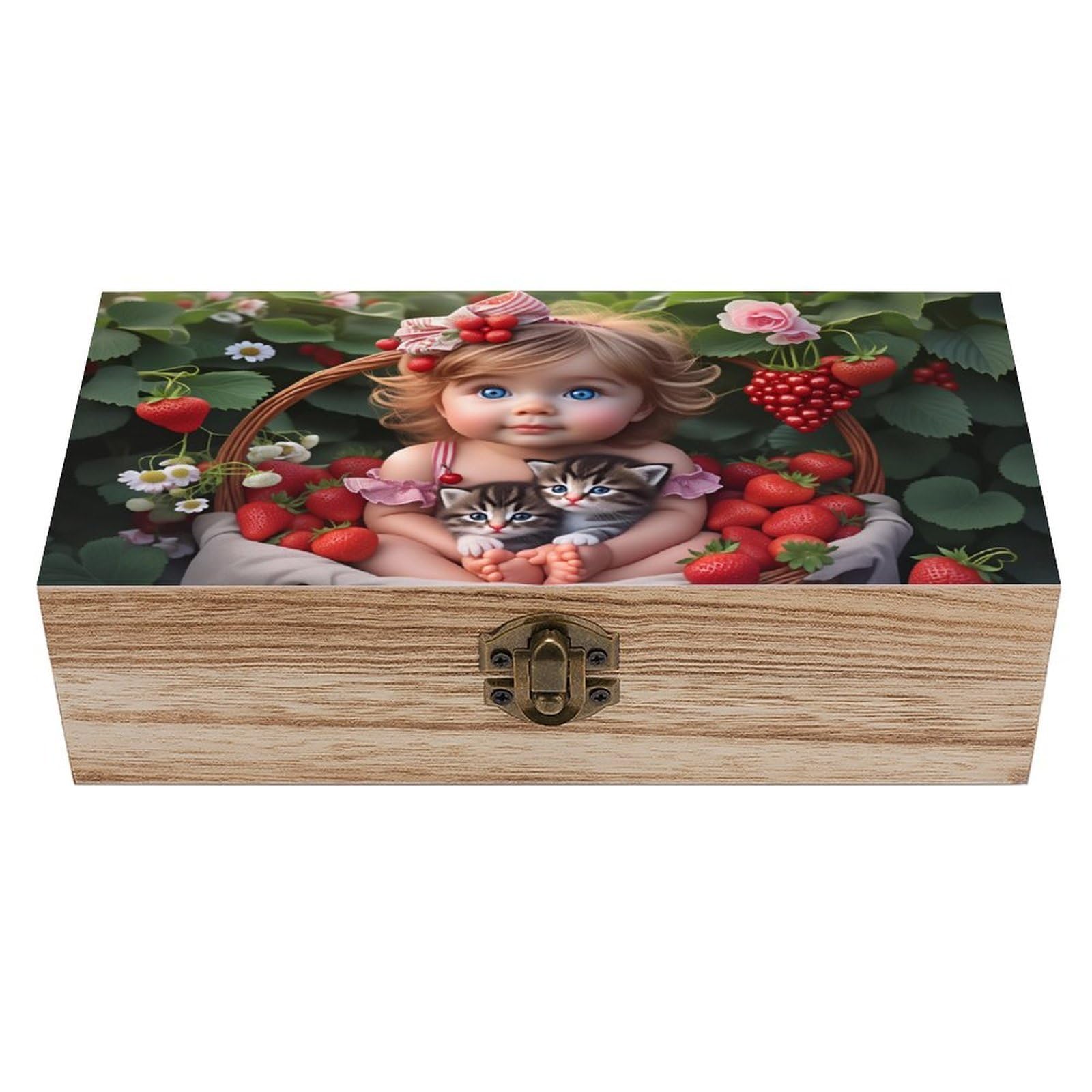 asbwuo Charming Youngsters Kitten Vintage Wooden Keepsake Box