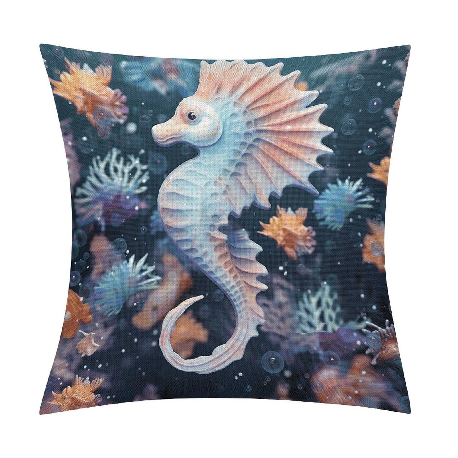 Adfgyerh Style Seahorse And Starfish Pillow Covers Soft And Comfortable Invisible Zipper ，Home Decor 18X18 Inch Edging Technology，Throw Pillow Covers For Couch Sofa Bedroom Living Room.