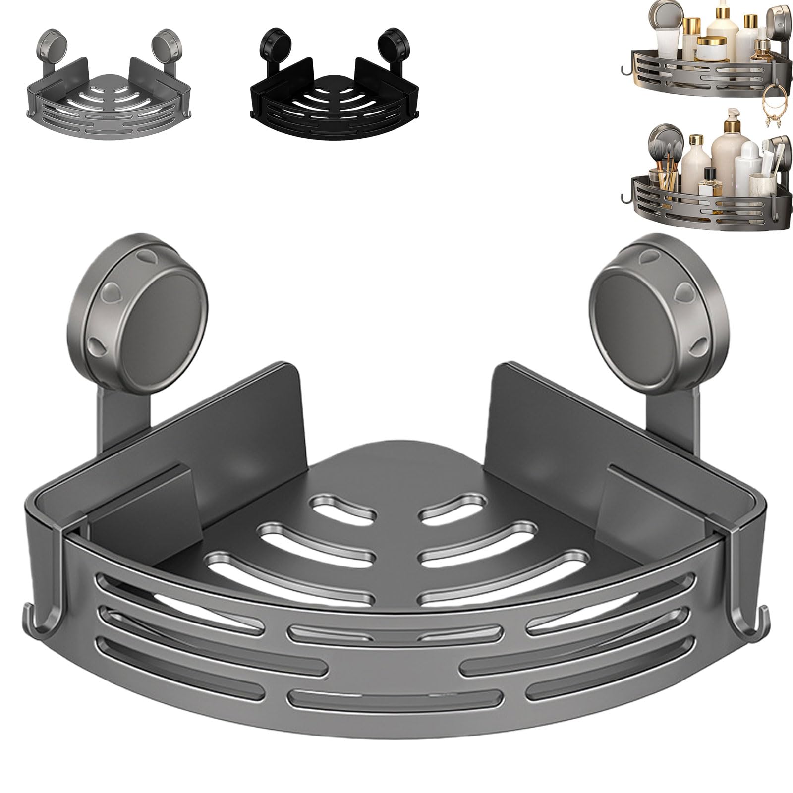 Nimedala Triangle Suction Cup Shower Caddy, Corner Shower Caddy, Bathroom Corner Shelves, Bathroom Shelf No Drill for Shampoo, Showers Gel (Gray)