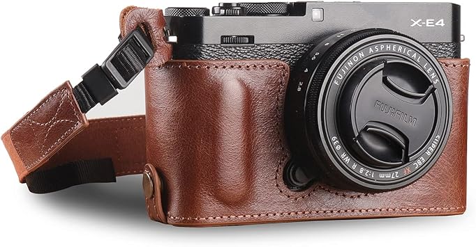 MegaGear Ever Ready Genuine Leather Camera Half Case Compatible with Fujifilm X Series X-E4,Brown,MG1982