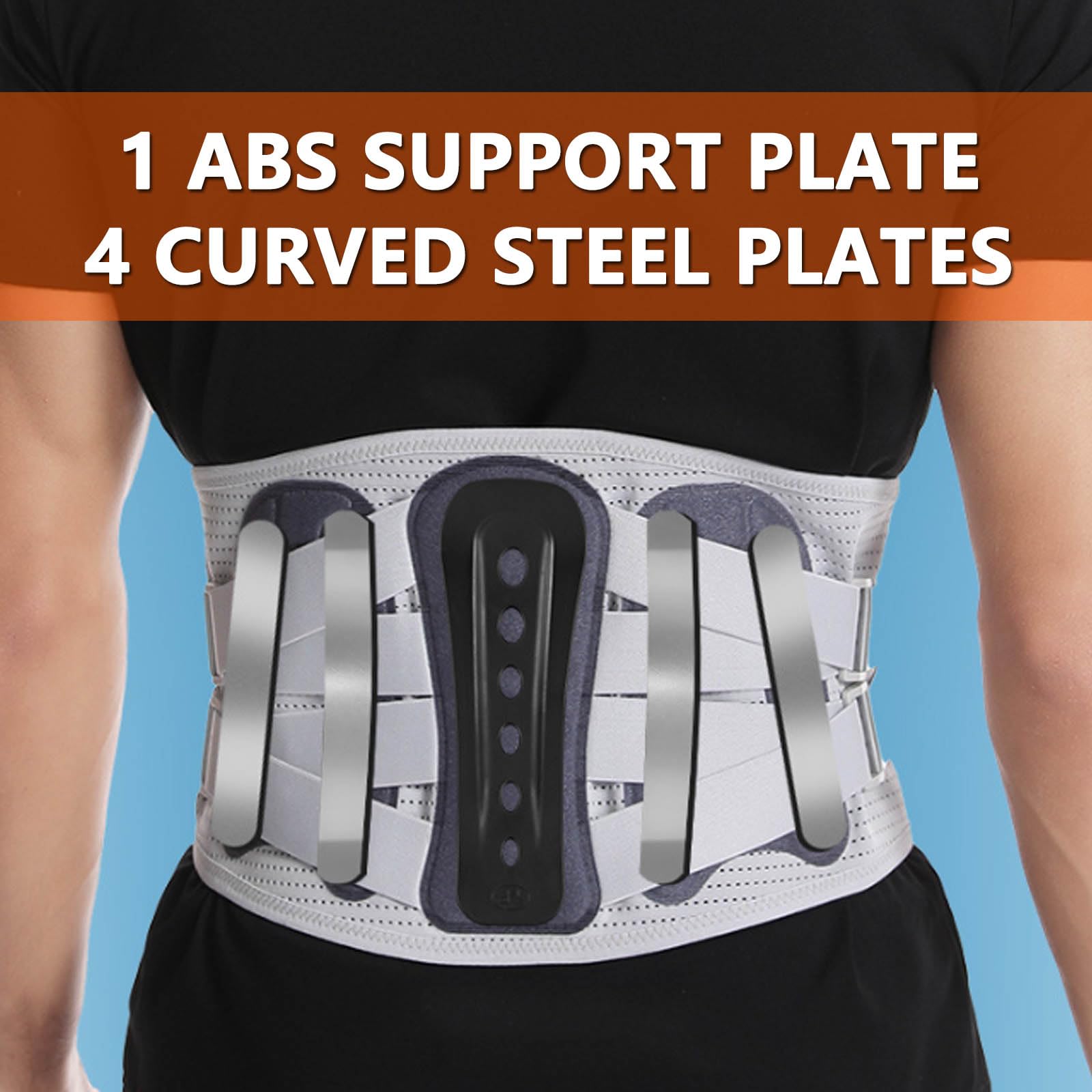 Faja Lumbar, 4 Placas de Acero curvadas, 3 Accesorios, Correas compresión Dobles, Tejido Transpirable, cinturón Soporte Lumbar XL(M)