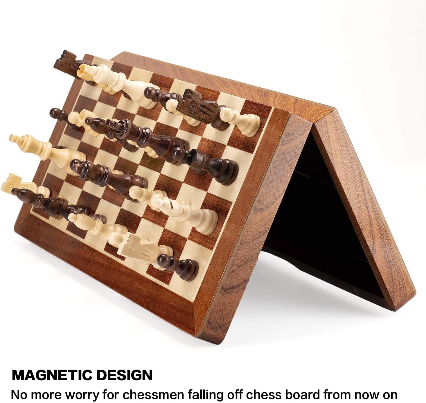AMEROUS Magnetic Wooden Chess Pieces, Tournament Staunton Wood Chessmen Pieces Only, 3.03" King Figures Chess Game Pawns Figurine Pieces with 2 Storage Bags, Replacement of Missing Pieces