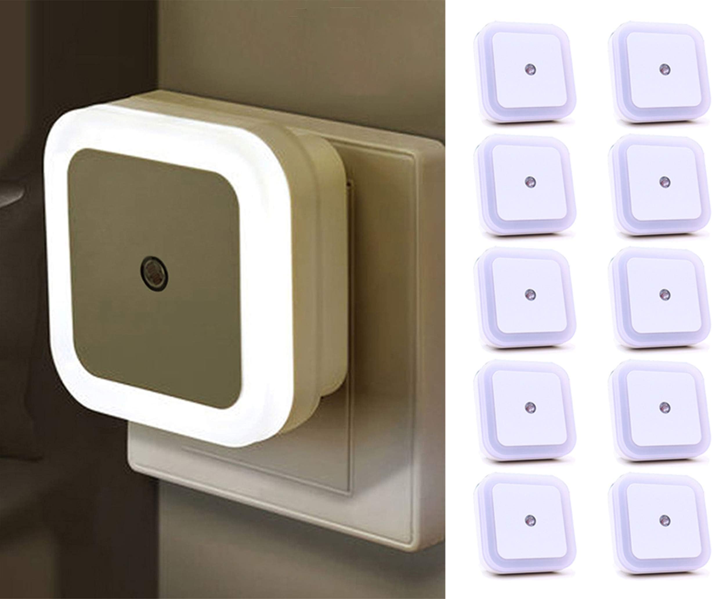 Timlon 10 Pack Plug in LED Night Light with Automatic Dusk to Dawn Light Sensor for Kids Room, Wall, Closet, Hallway, 110V-220V,0.5W White