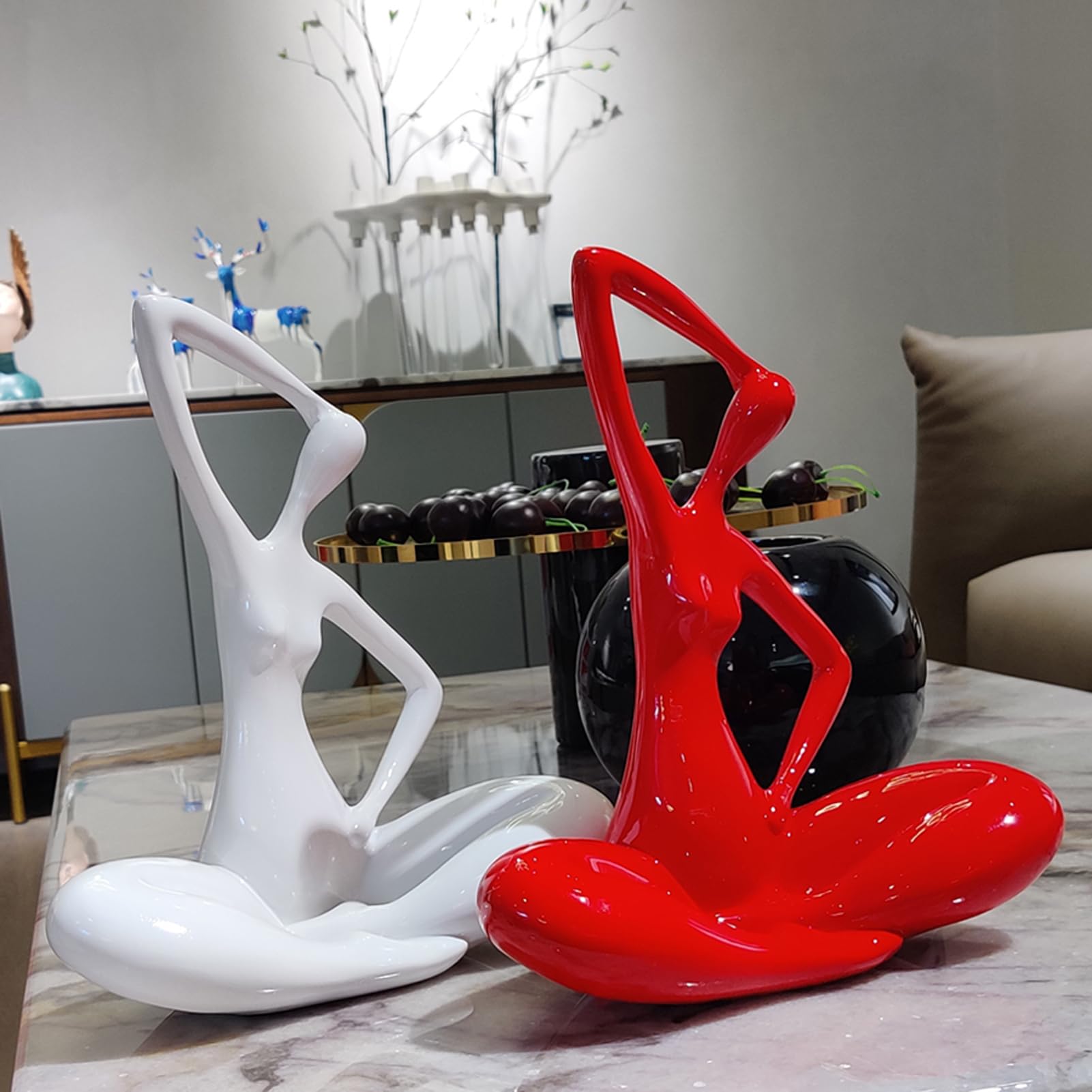 Donna Statua Scultura Moderna Design - Yoga Femmina Statuetta Decorative Casa Arredamento Casa Soprammobile Moderno in Resina per la Decorazione della Casa,Soggiorno,Regalo,Red C,Shiny