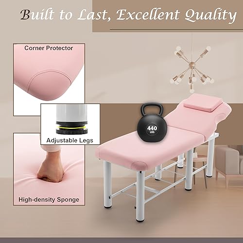 Miniatura 4 de Cama de masaje profesional de 73 pulgadas, mesa de tratamiento con reposacabezas extraíble, mesa de terapia física estacionaria, spa facial con