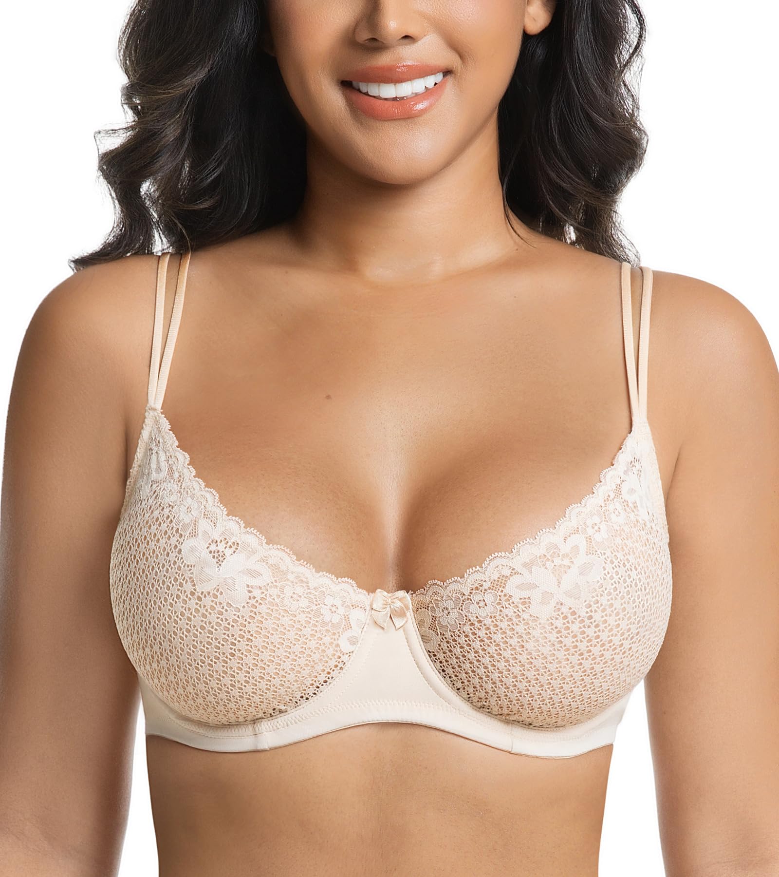 HACI Women's Sexy Lace See Through Bras Mesh Underwired Balconette Demi Shelf Bra Unlined