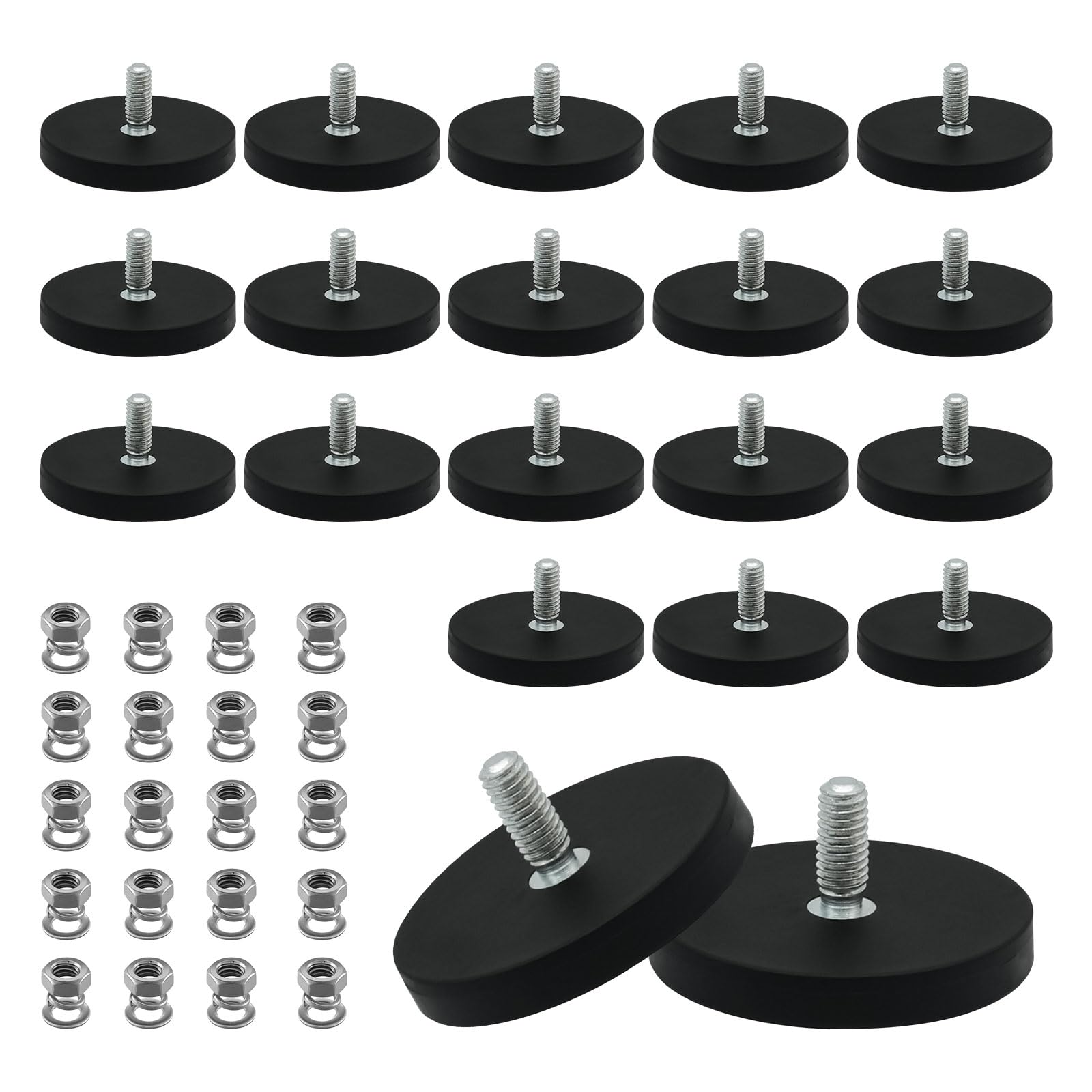 Magneti al neodimio gommati, 20 pezzi, magnetici con filettatura Ø 43 mm, con filettatura esterna M6, 8,5 kg, forza di tenuta, sistemi magnetici, base di montaggio magnetica per strisce luminose