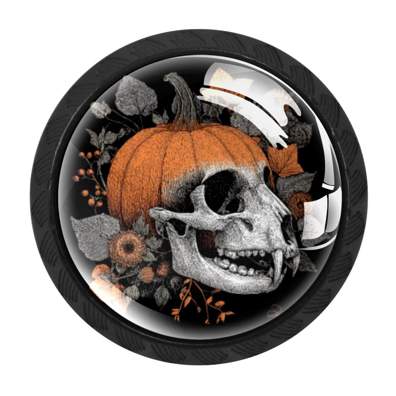 CHENZZZZ 4 Pieces Round Cabinet Knobs Halloween Pumpkin Cat Skull Dresser Knobs Pulls Handles with Screws for Drawer Pulls Handles Knobs Door Knobs