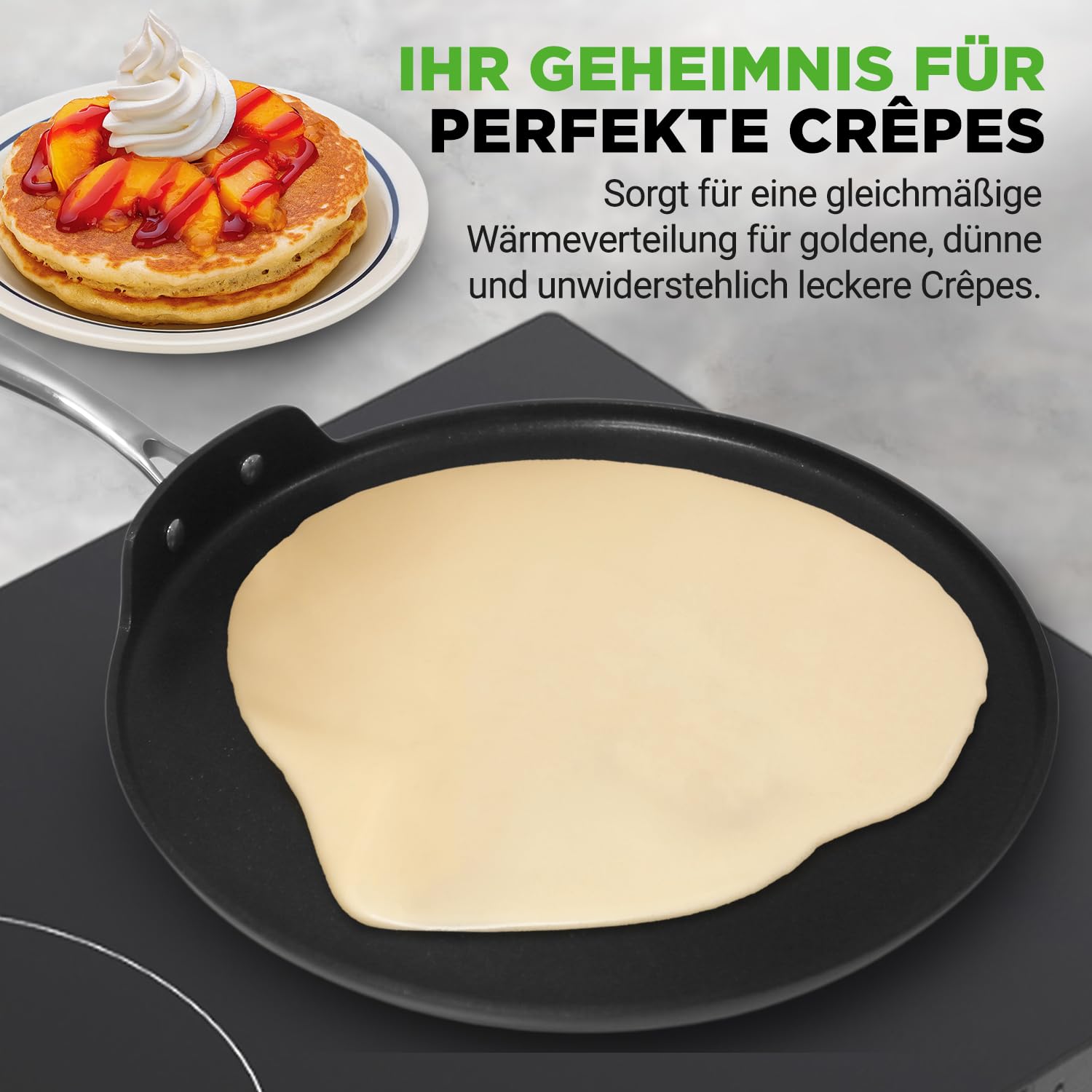 NutriChef Crepe Pfanne 30 cm Induktion Antihaft – Pfannkuchenpfanne Flach Aluminium für Pancake Crepes Palatschinken Spiegelei PFOA Frei Leicht Reinigung, Alle Herdarten