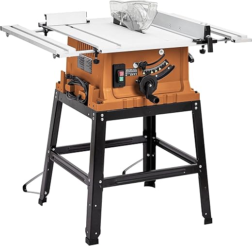 10-Inch 15A Table Saw with Stand & Push Stick for Woodworking