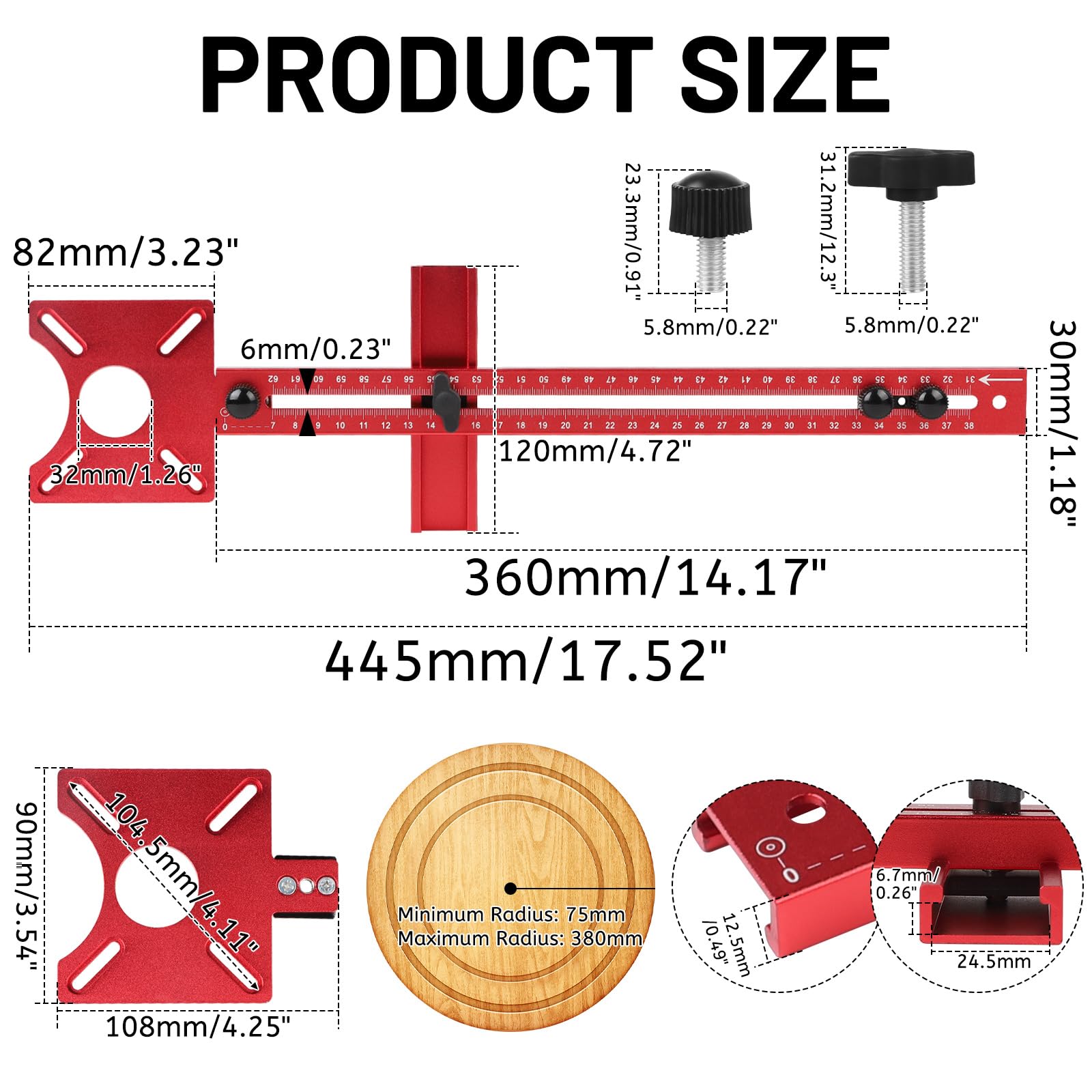 DBREAKS Uchwyt frezujący ze stopu aluminium 4 w 1, uchwyt do rowków frezujących, okrągła maska tnąca do narzędzia frezarskiego, do frezowania routera, frezarki (prosta krawędź)
