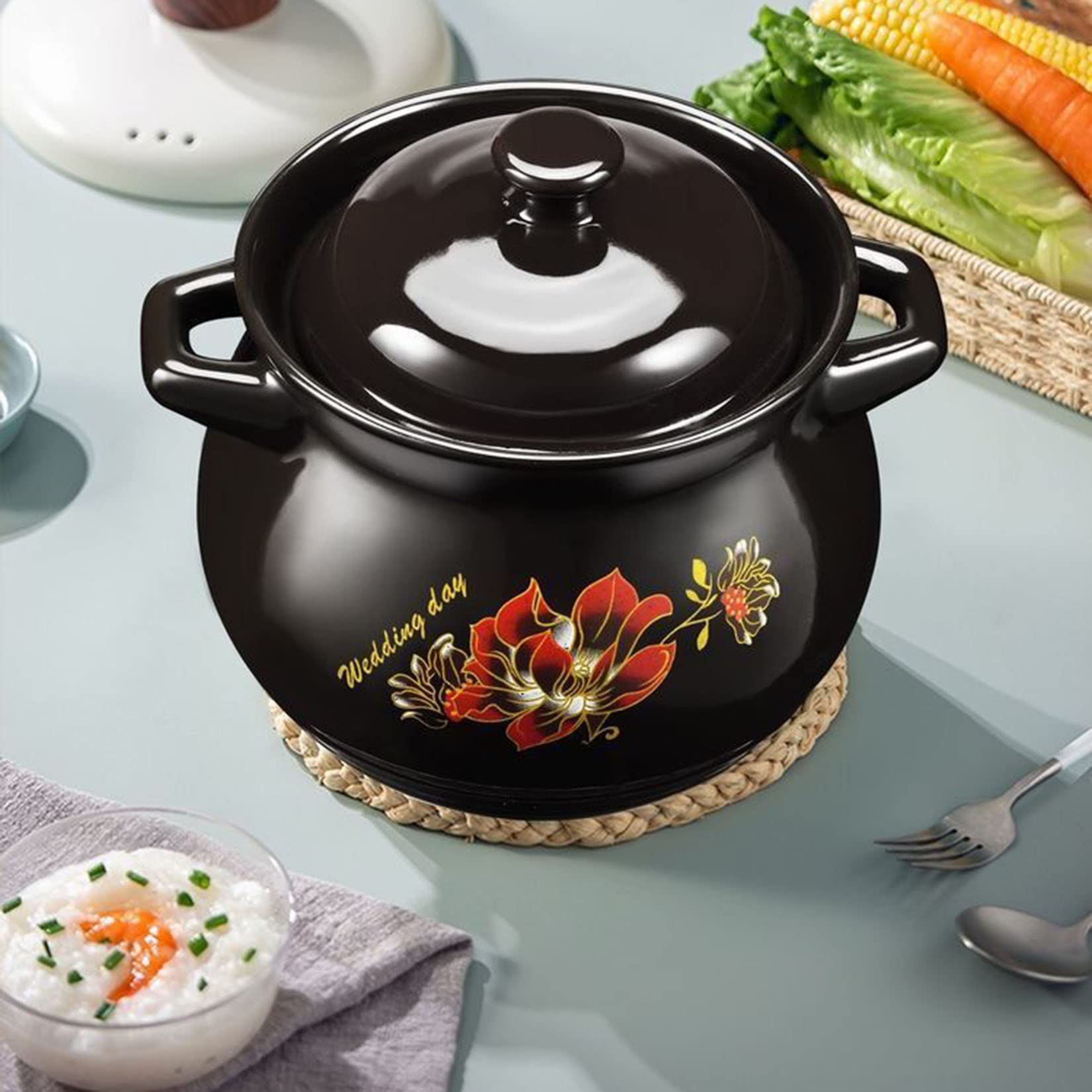 Olla De Barro Para Cocinar Con Tapa - Cazuela De Cerámica Para Bibimbap, Sopa y Platos Calientes - Resistente Al Calor - 7.3L
