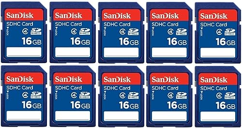 Lote de 10 tarjetas de cámara de memoria flash SanDisk SD SDHC de 16 GB SDHC clase 4 SDSDB-016G-B35 + lector de tarjetas USB SDTF