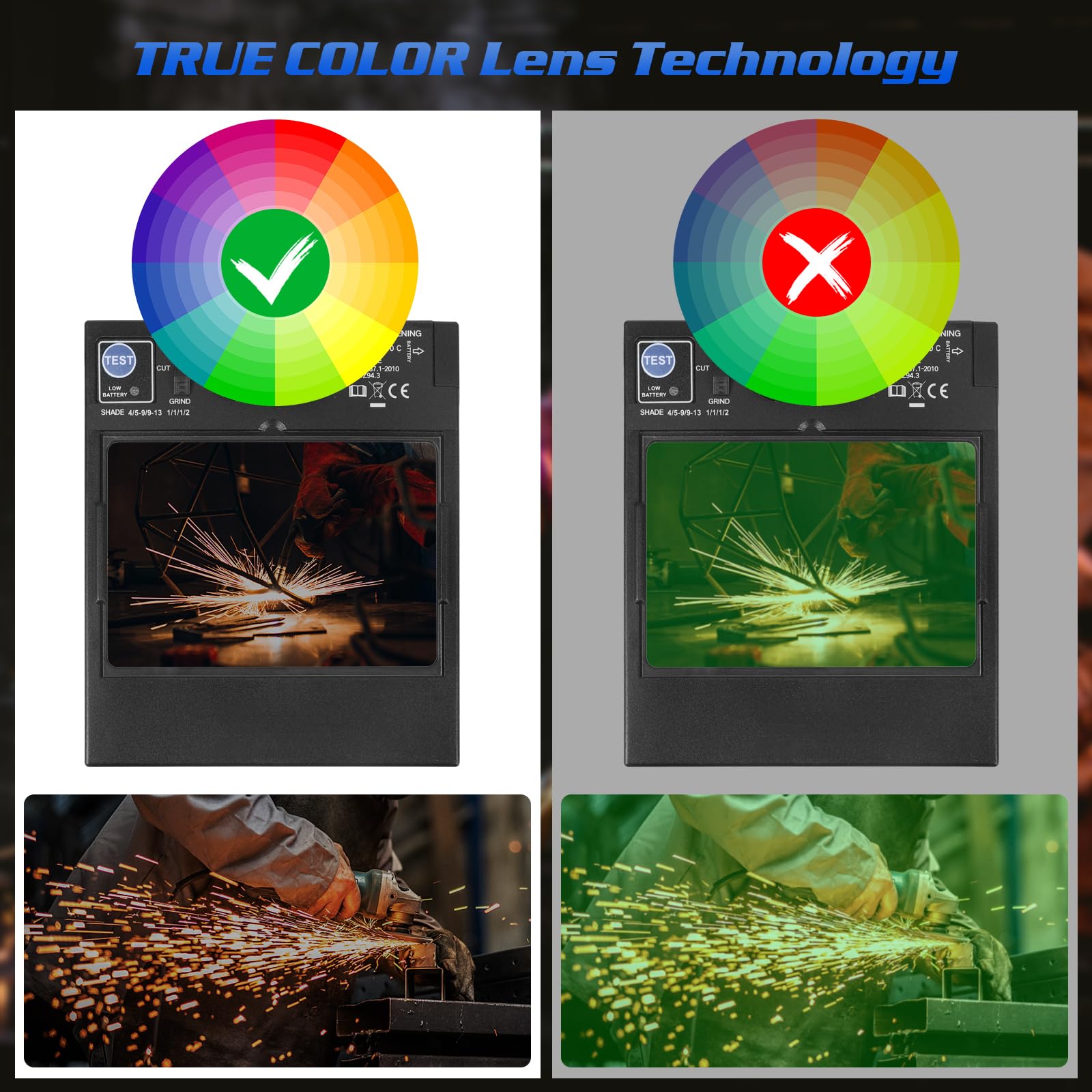 Schweißhelm True Color automatische Verdunkelung für WIG MIG ARC Schweißermaske mit verstellbarem Farbbereich 4/5-9/9-13 ..