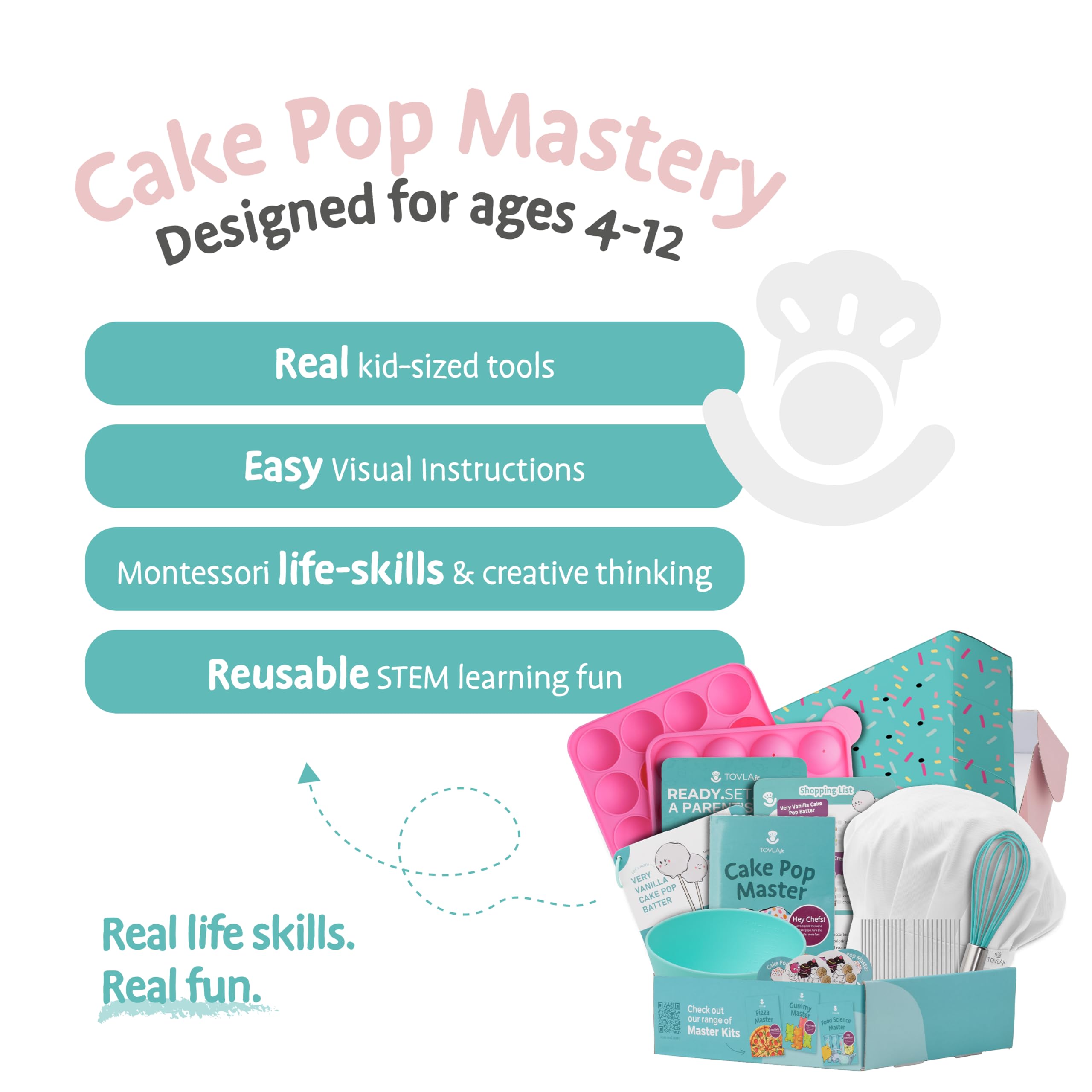 Tovla Jr. Ultimate Cake Pop-Making Kit for Kids – Fun DIY Baking Kit, Stem Activity for Ages 4+, Visual Learning Cake Pop Molds & Tools Set, Great Gift for Young Chefs