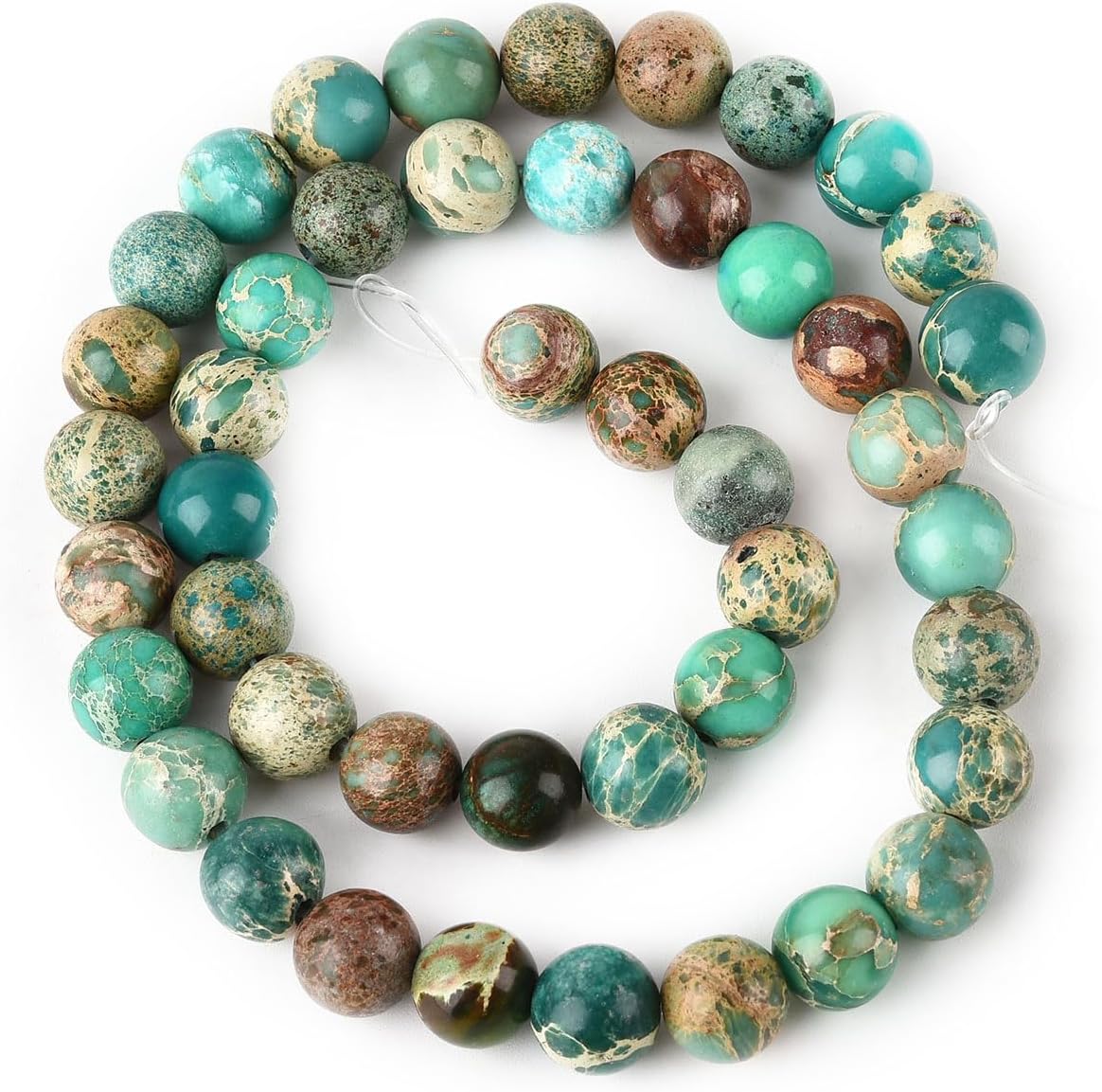 8mm Green Sea Sediment Imperial Jasper Round Gemstone Natural Stone Loose Beads for Jewelry Making Design Crafts 45 Pcs 15 Inch - Image 7