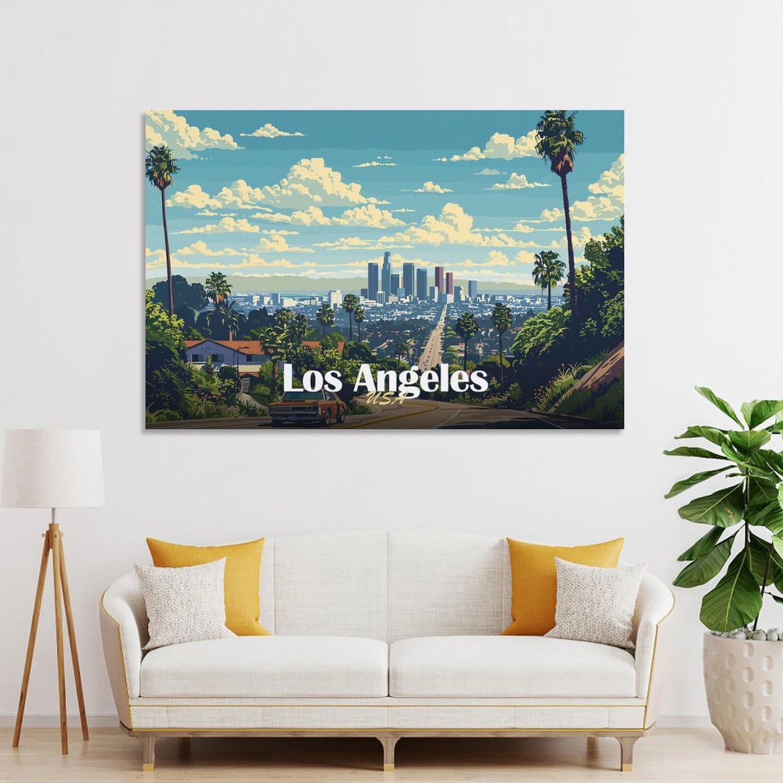 Junmoney Unframe-Style-4-2 Los Angeles Skyline Canvas Wall Decor, 24X36inch(60X90cm), For Flats, Guest Rooms Or Compact Rooms, Decorative Canvas Decor For Home Updates